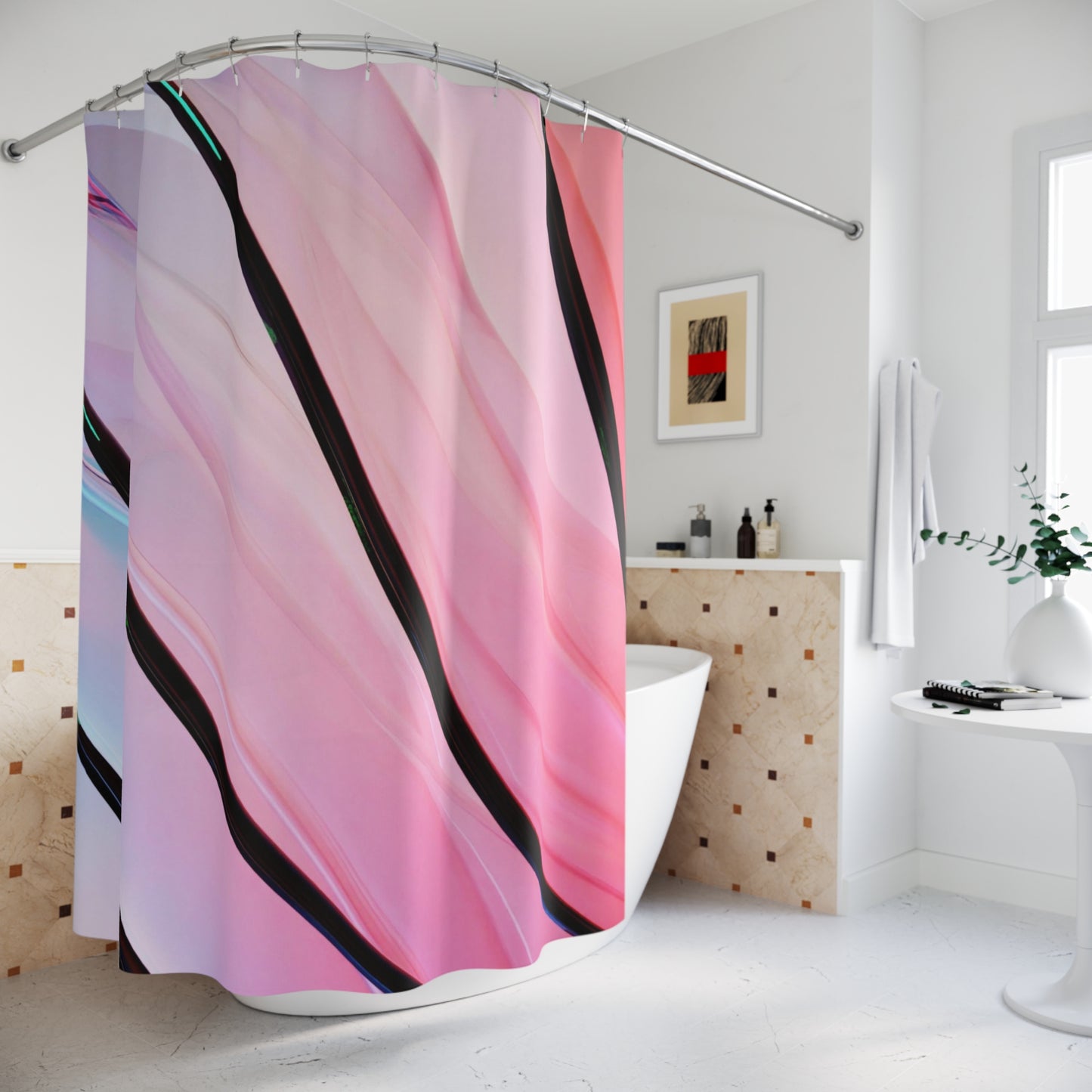 Abstract Pink Flow Shower Curtain, Modern Bathroom Decor, Stylish Water-Resistant Curtain, Gift for Homeowners
