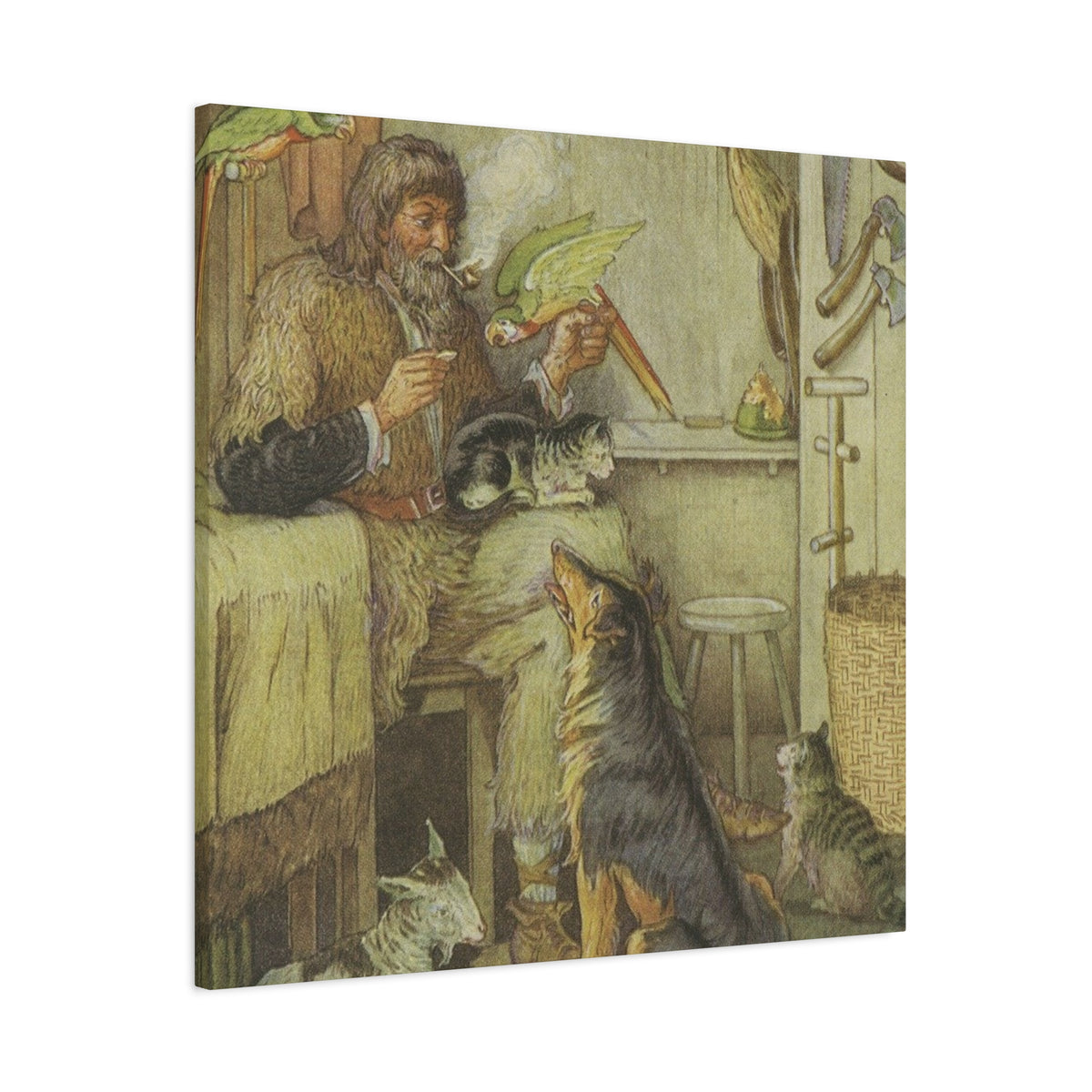 Vintage Cottage Animal Illustration Matte Canvas Print