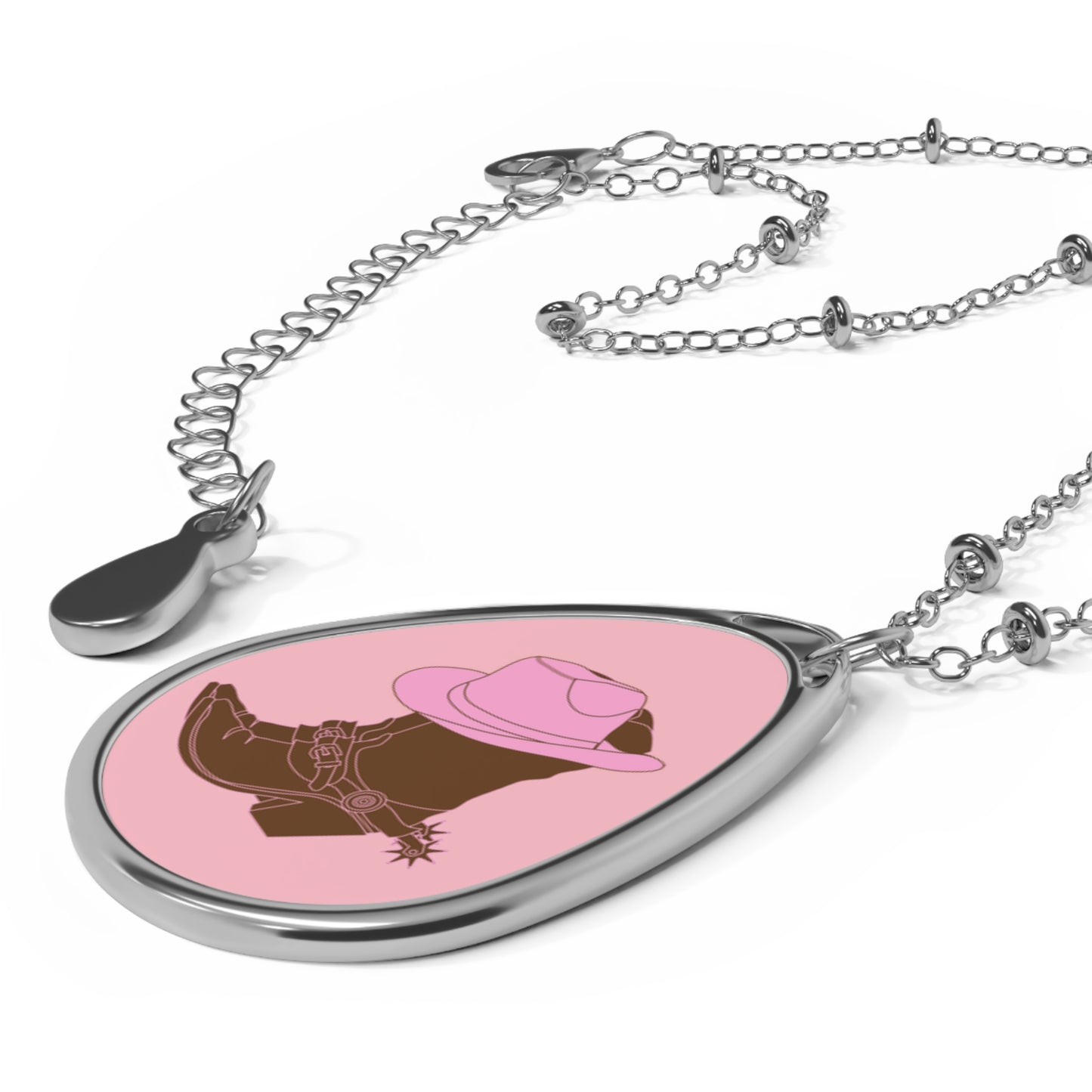 Cowgirl Style Oval Necklace, Western Jewelry, Boot and Hat Design