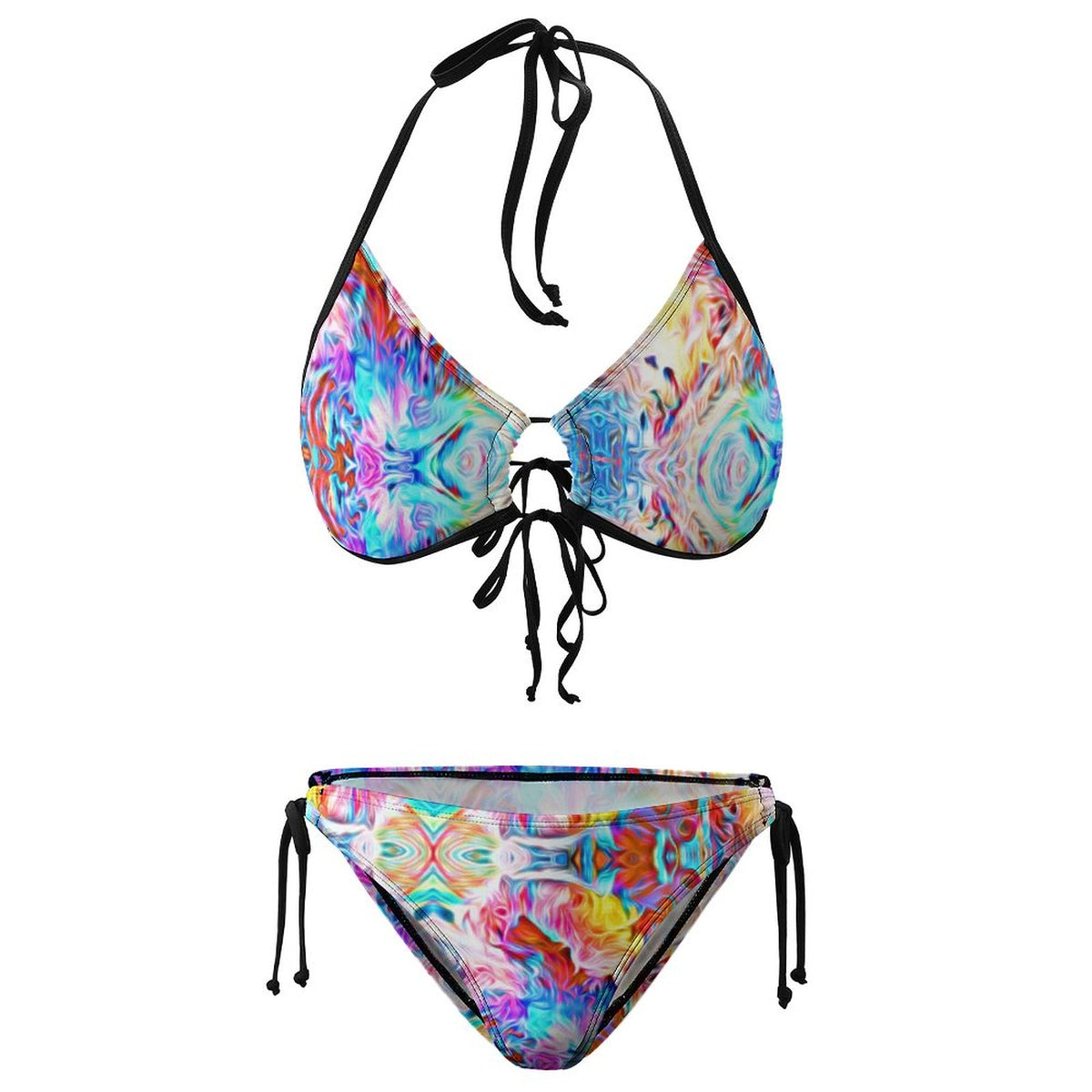 Halter Tie Front Bikini Set Vibrant Colors