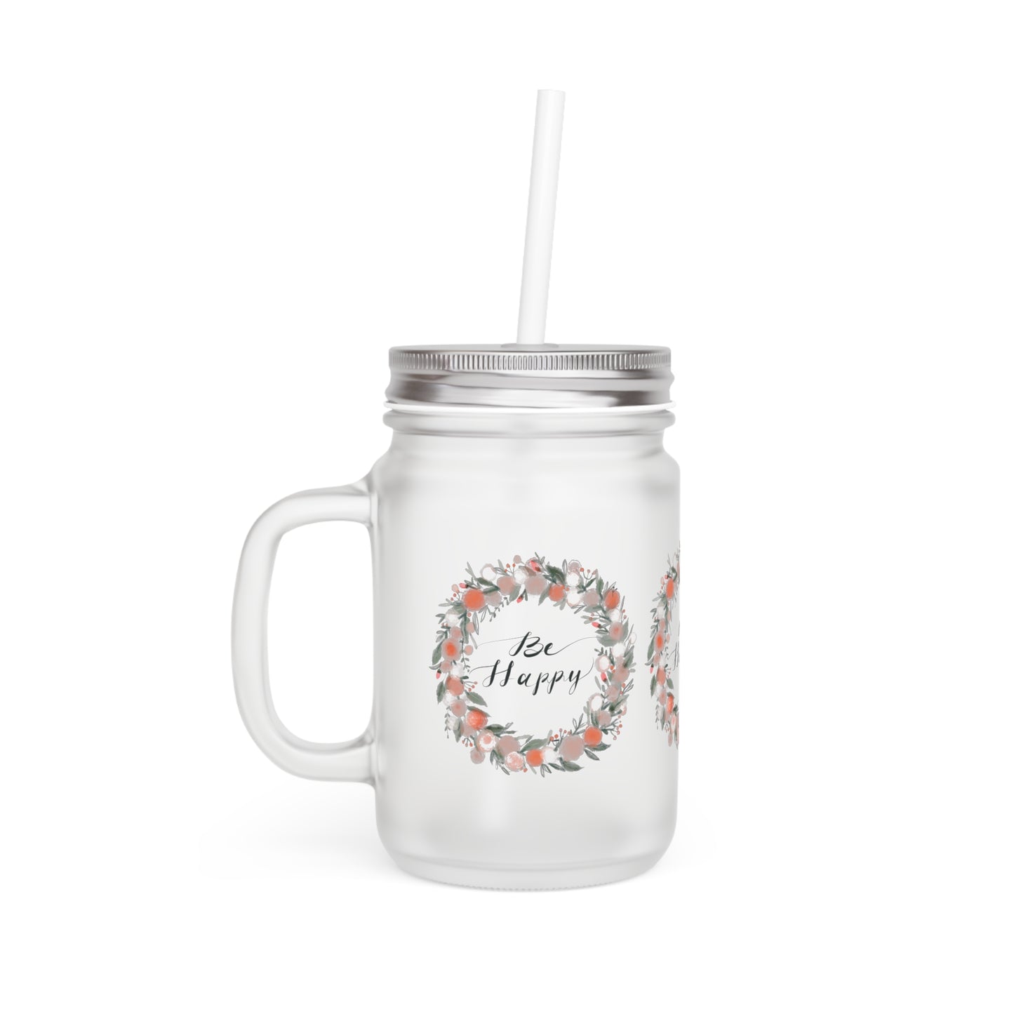 Floral Mason Jar with Straw - Perfect for Home Decor, Garden Parties, Weddings, Rustic Events, Drinkware