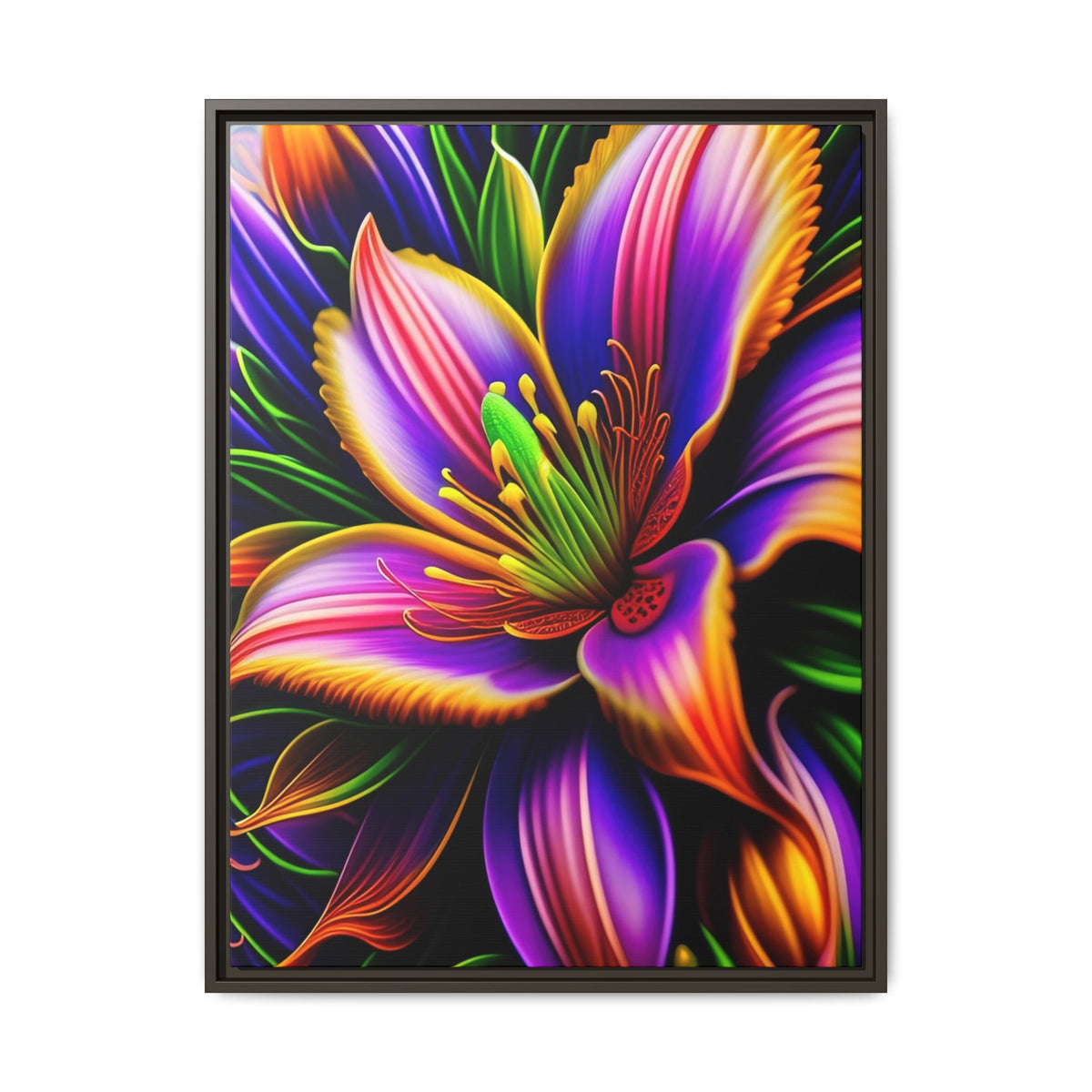 Vibrant Neon Floral Matte Canvas Print — Framed Wall Art