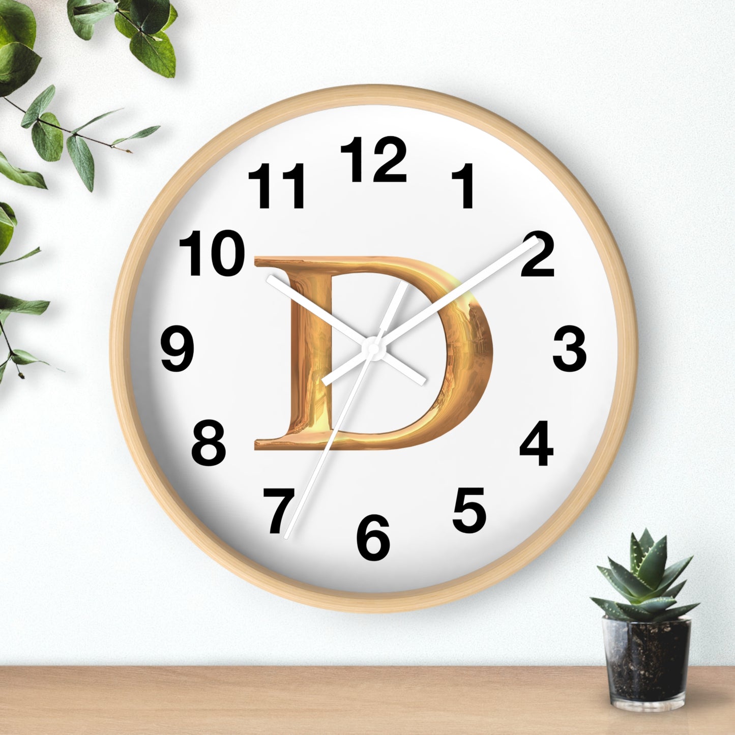 Elegant Initial D Wall Clock, Personalized Home Decor, Modern Timepiece, Gift for Her, Study Room Wall Art, Unique Design
