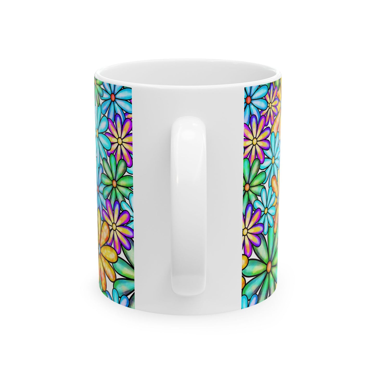 Colorful Flower Ceramic Mug, Vibrant Floral Coffee Cup,Tea Drinkers