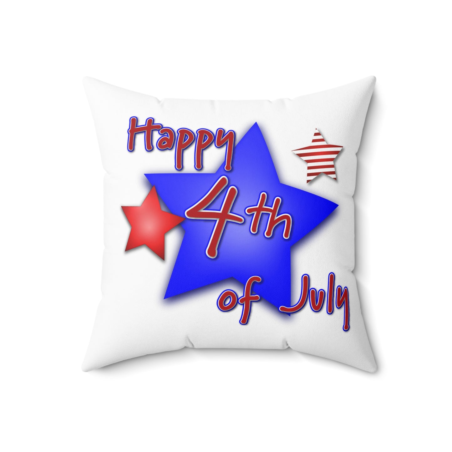 Spun Polyester Square Pillow Red White and Blue Happy 4th of July