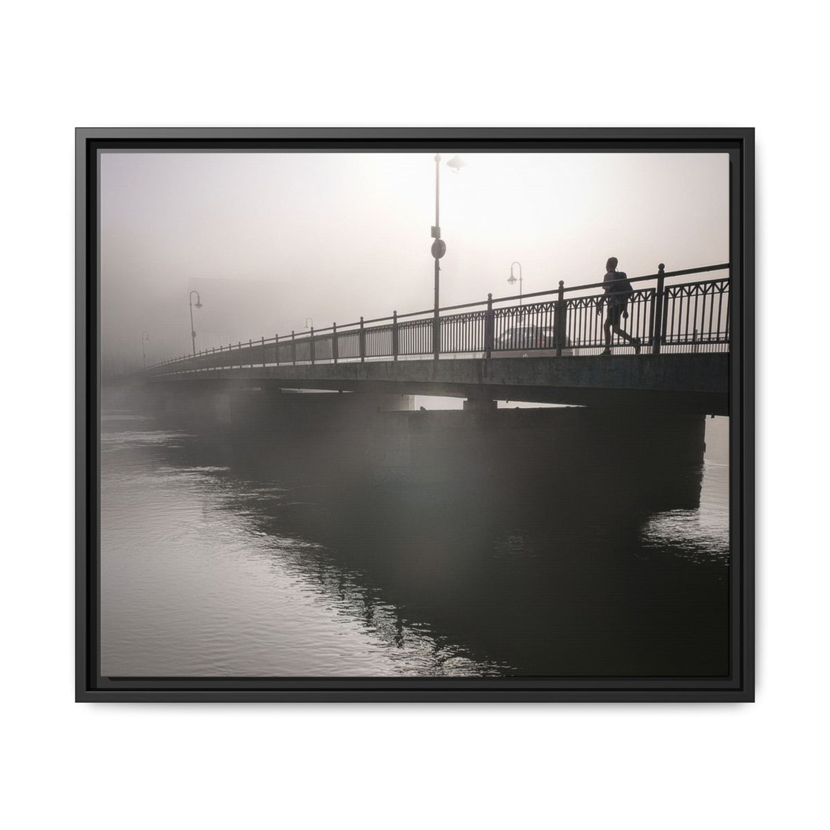 Framed Matte Canvas - Foggy Bridge Black & White Photography