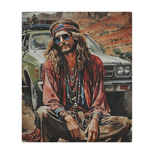 Hippie Road Trip Minky Blanket — Vintage Boho Camper Throw
