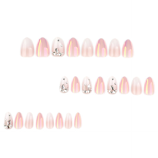 Iridescent Pearl Chrome Crystal Almond Nails – Image 2