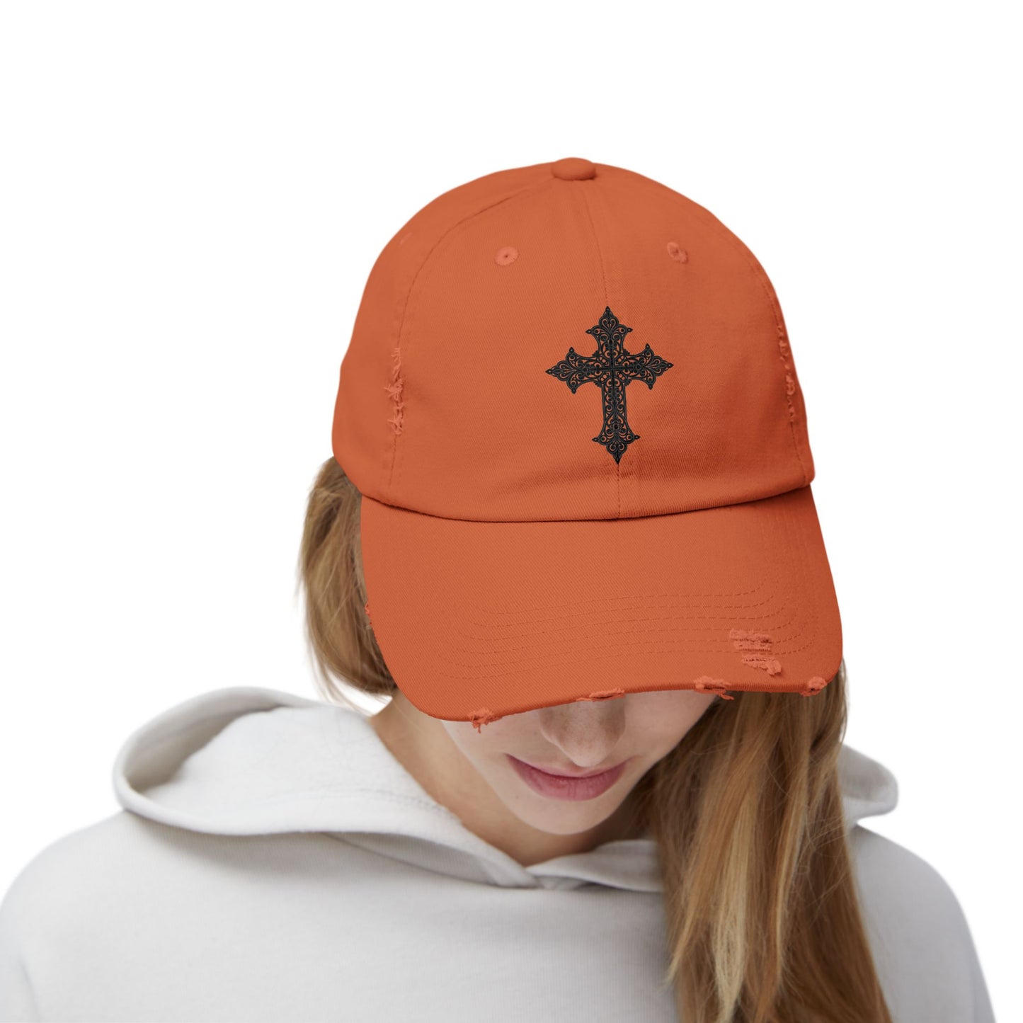 Cool Distressed Cap for Trendy Looks, Vintage Hat, Adjustable Cap, Cross Design, Casual Accessories