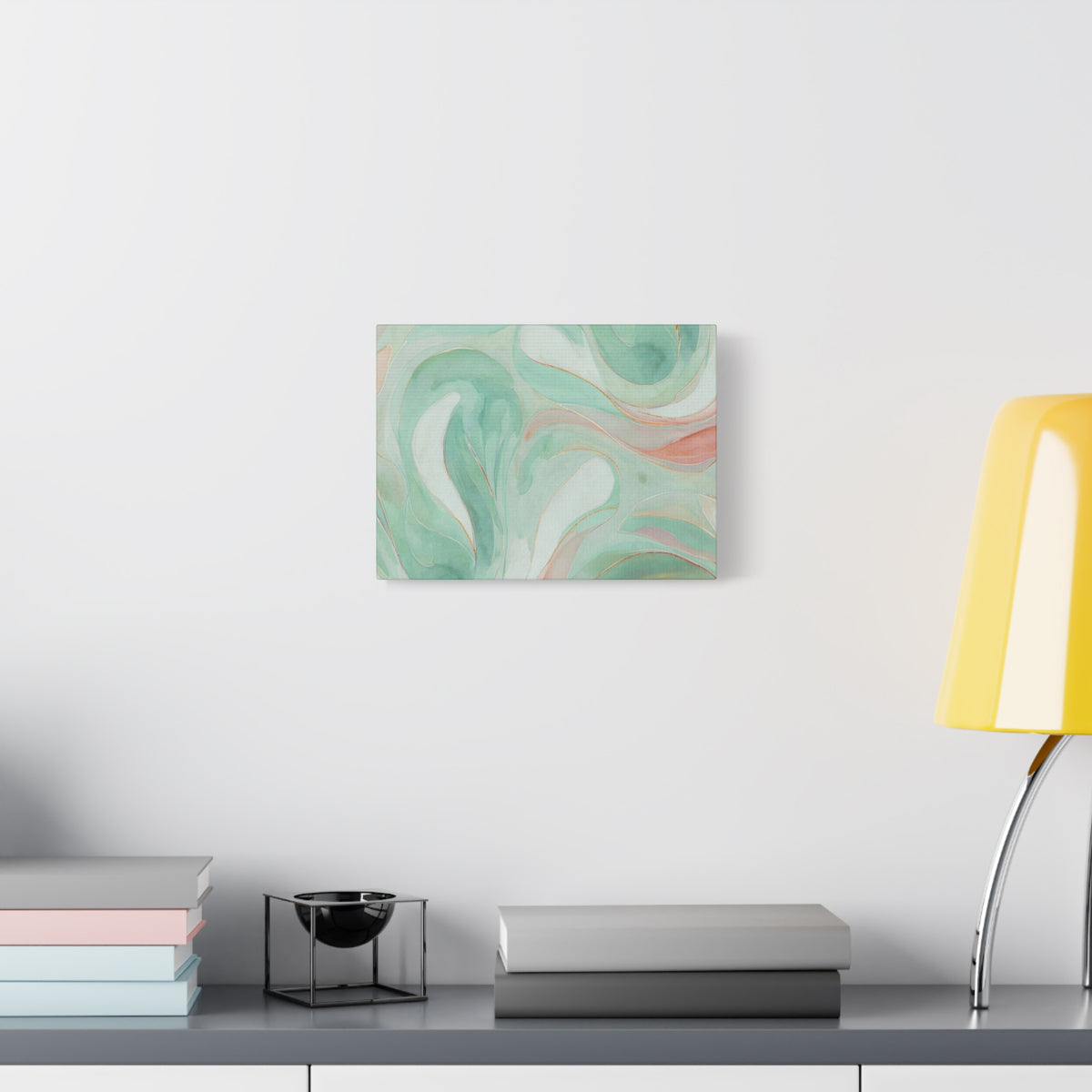 Abstract Green Marble Canvas Print — Teal & Coral Swirl Wall Art