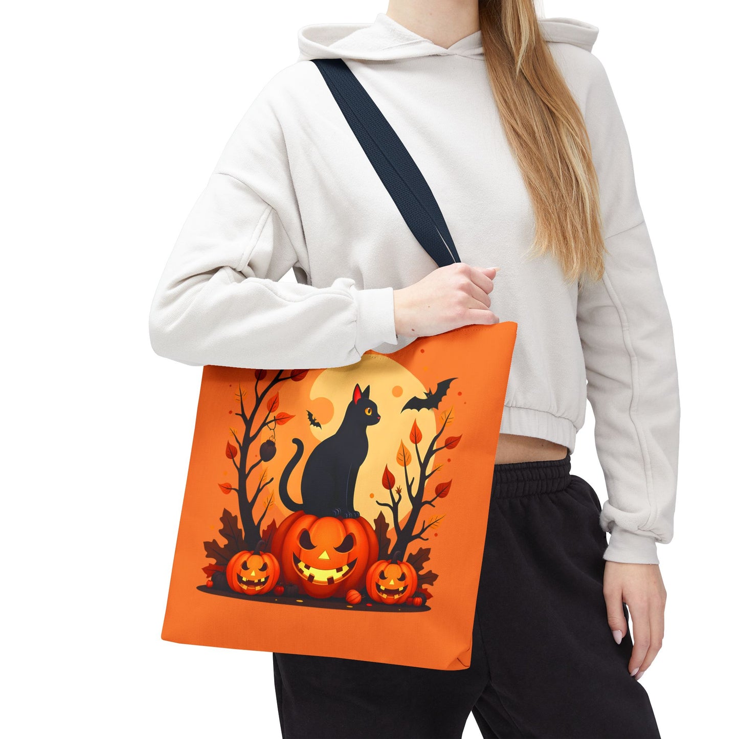 Halloween Cat Tote Bag | Spooky Halloween Accessory, Trick or Treat, Gift for Cat Lovers, Fall Fashion Must-Have, Pumpkin Decor
