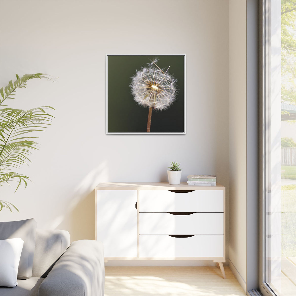 Framed Dandelion Canvas Print — Matte Botanical Wall Art