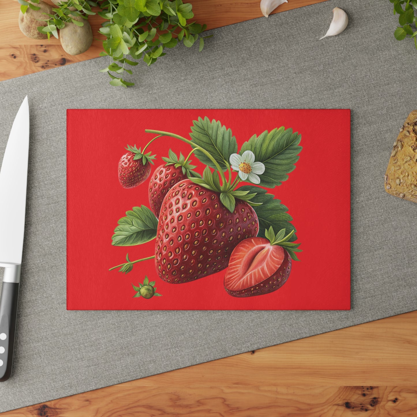 Vibrant Strawberry Glass Cutting Board, Kitchen Gift, Home Decor, Chef's Gift