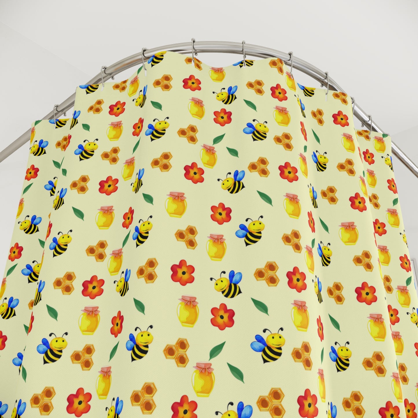 Whimsical Bee & Flower Shower Curtains, Cheerful Bathroom Decor