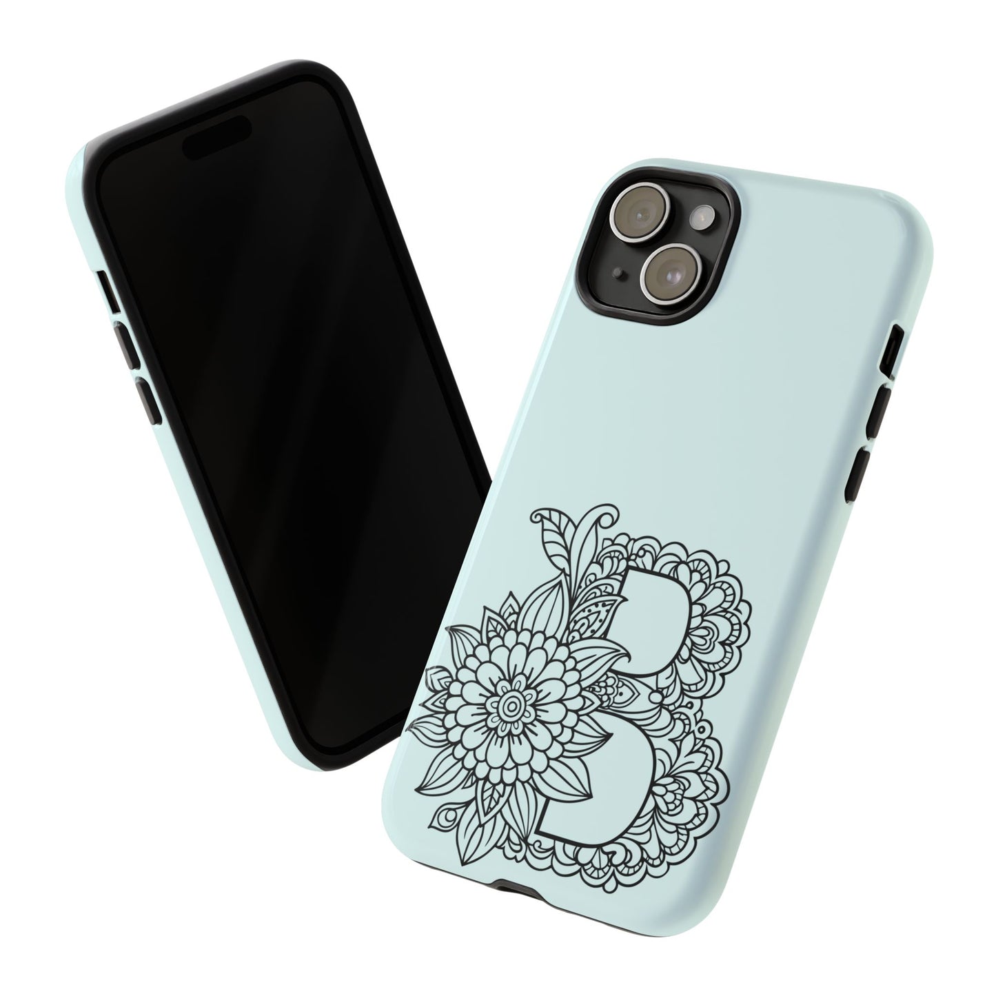 Personalized Tough Phone Case- Letter B, Floral Monogram Cell Phone Cover, Custom Protective Case, Unique Gift, Birthday, Graduation