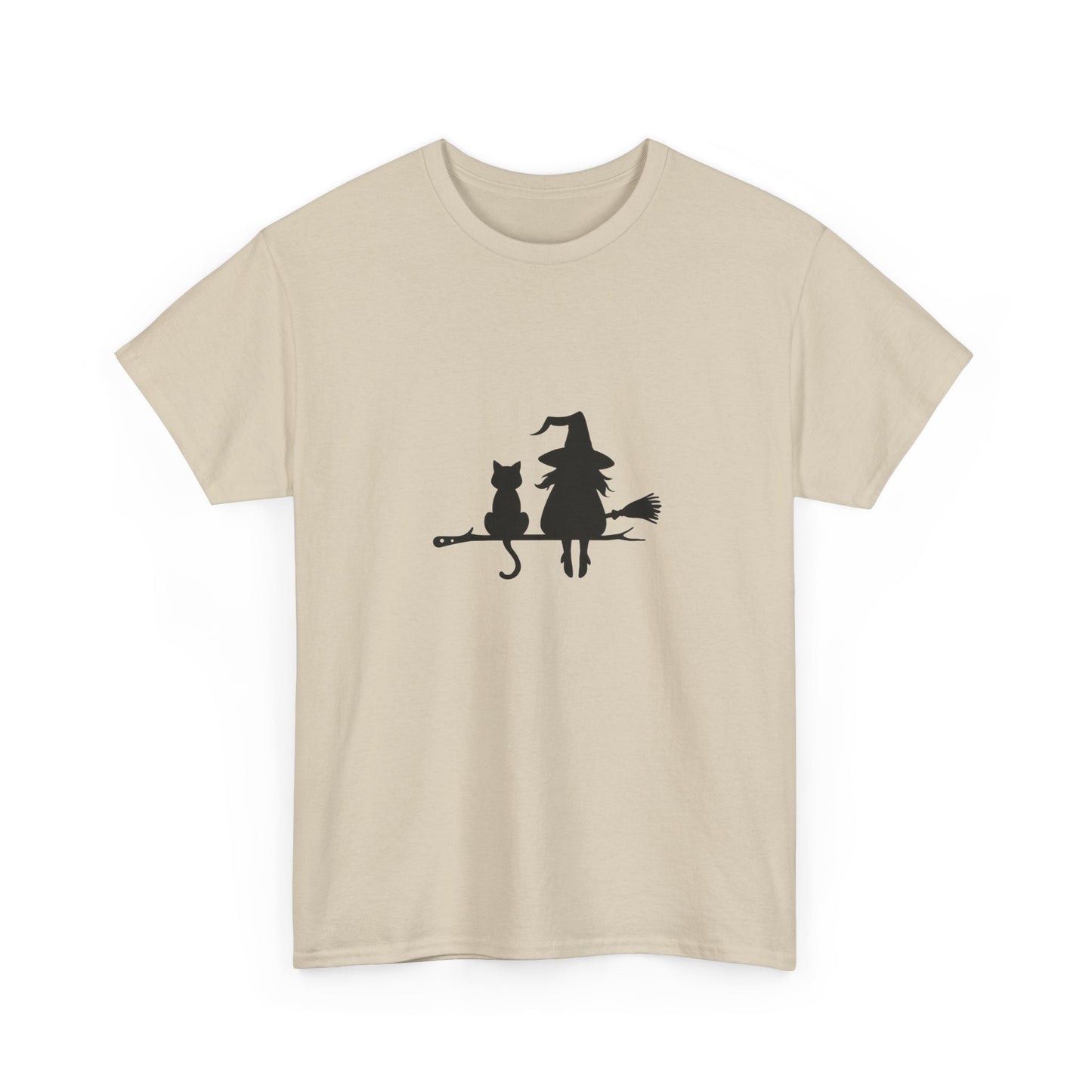 Witch and Cat Tee | Spooky Unisex Shirt for Halloween | Cute Witchwear for Cat Lovers | Fall Wardrobe Essential | Gift for Magical Friends