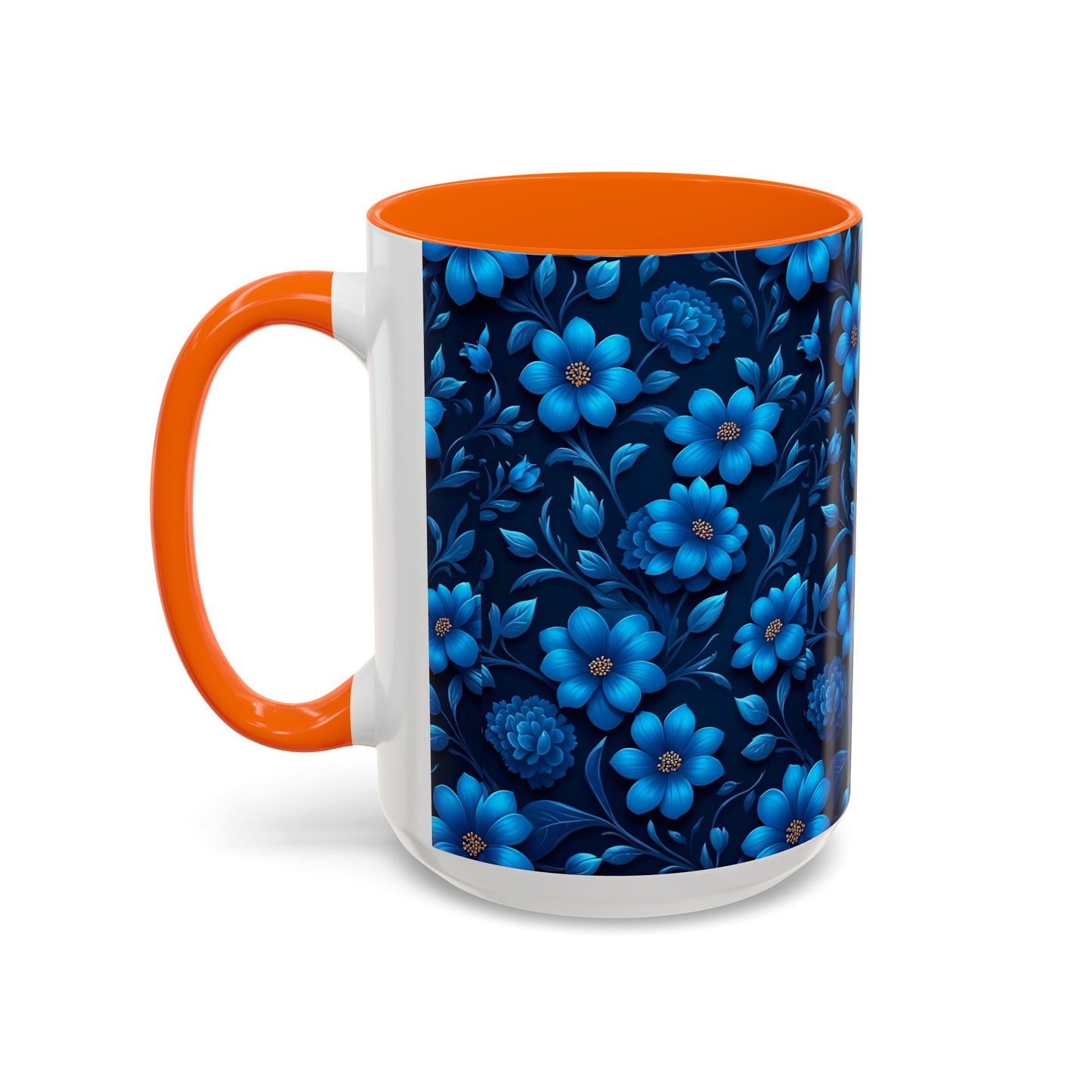 Floral Accent Coffee Mug, Blue Flower Mug, Ceramic Coffee Cup, Gift for Her, Nature-Themed Drinkware, Floral Home Decor, Unique Mug