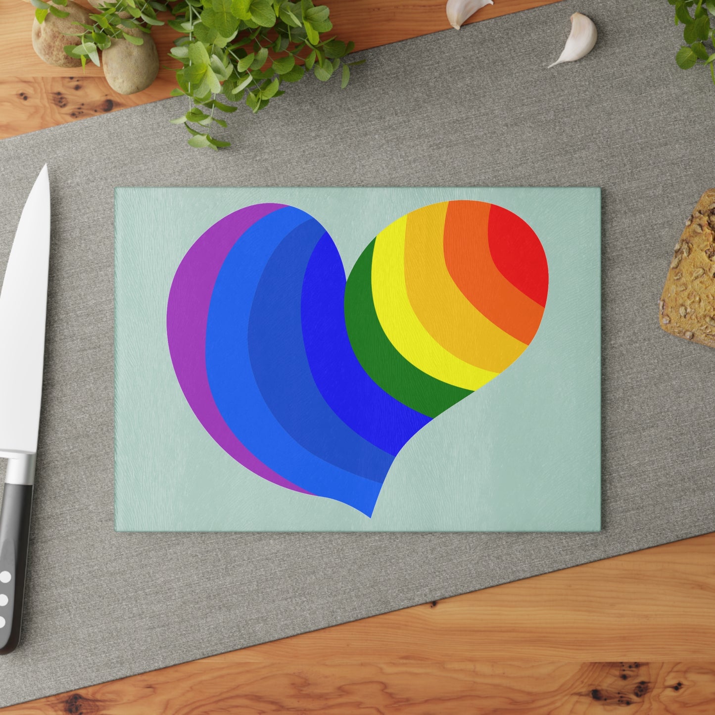 Colorful Heart Glass Cutting Board | LGBTQ+ Decor, Kitchen Gift, Rainbow Home Accent, Wedding Shower Gift, Charcuterie Board