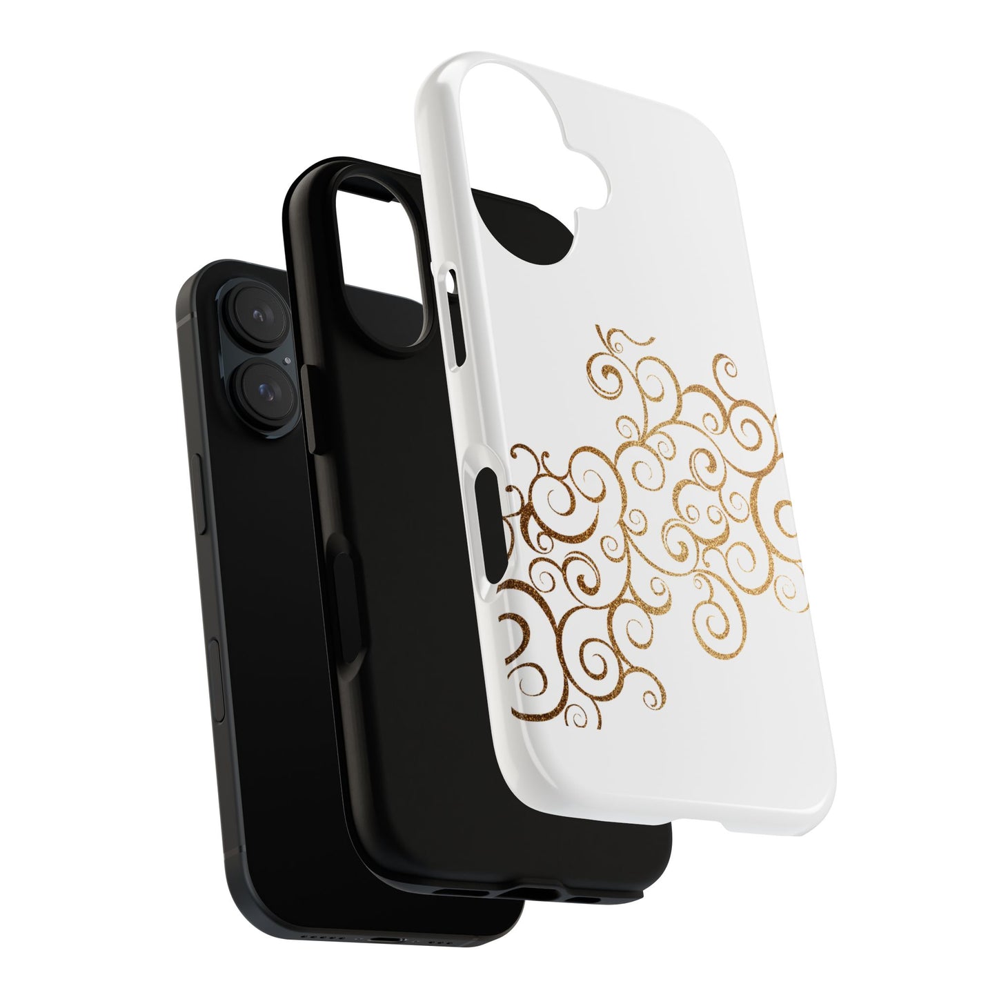 Elegant Floral Phone Case, Tough Cases, Gold Swirls, Stylish Protection, Trendy Gift, Chic Accessory