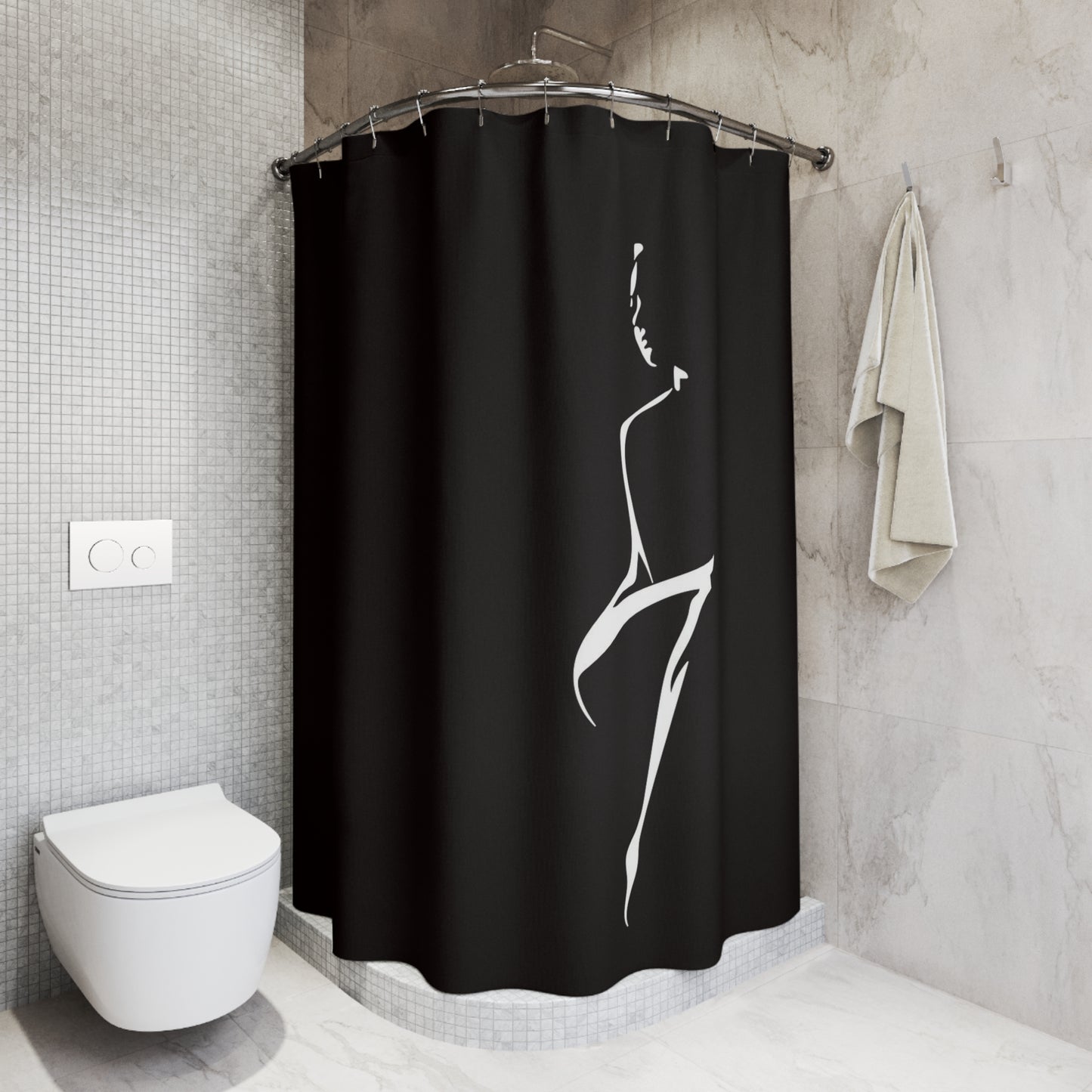Minimalist Silhouette Shower Curtain — Elegant Black & White Bath Decor