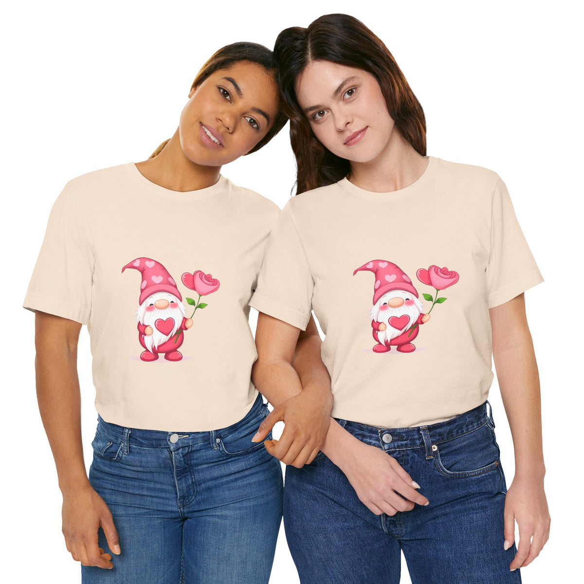 Valentine Gnome T‑Shirt — Cute Pink Gnome Holding Rose Tee