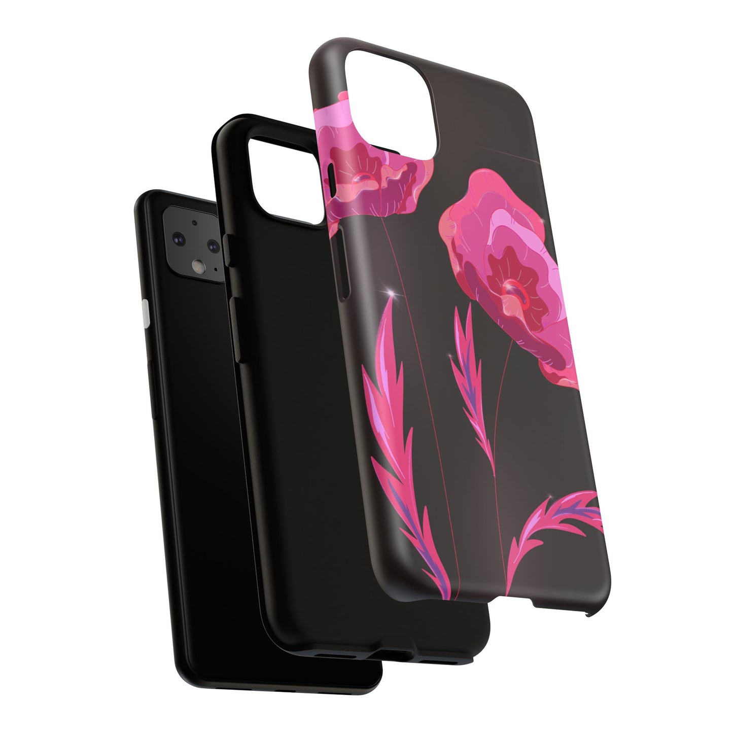 Floral iPhone Case | Tough Cases with Pink Poppy Design, Elegant Flower Phone Cover, Gift for Her, Spring Accessories, Chic Tech
