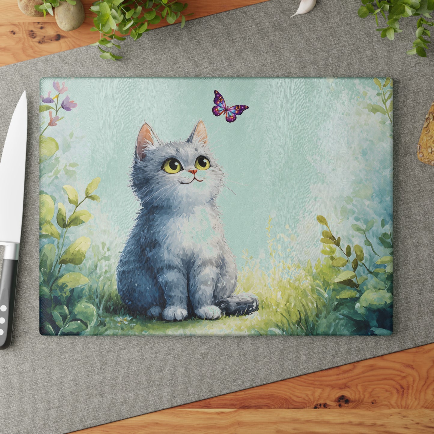 Cute Cat Glass Cutting Board