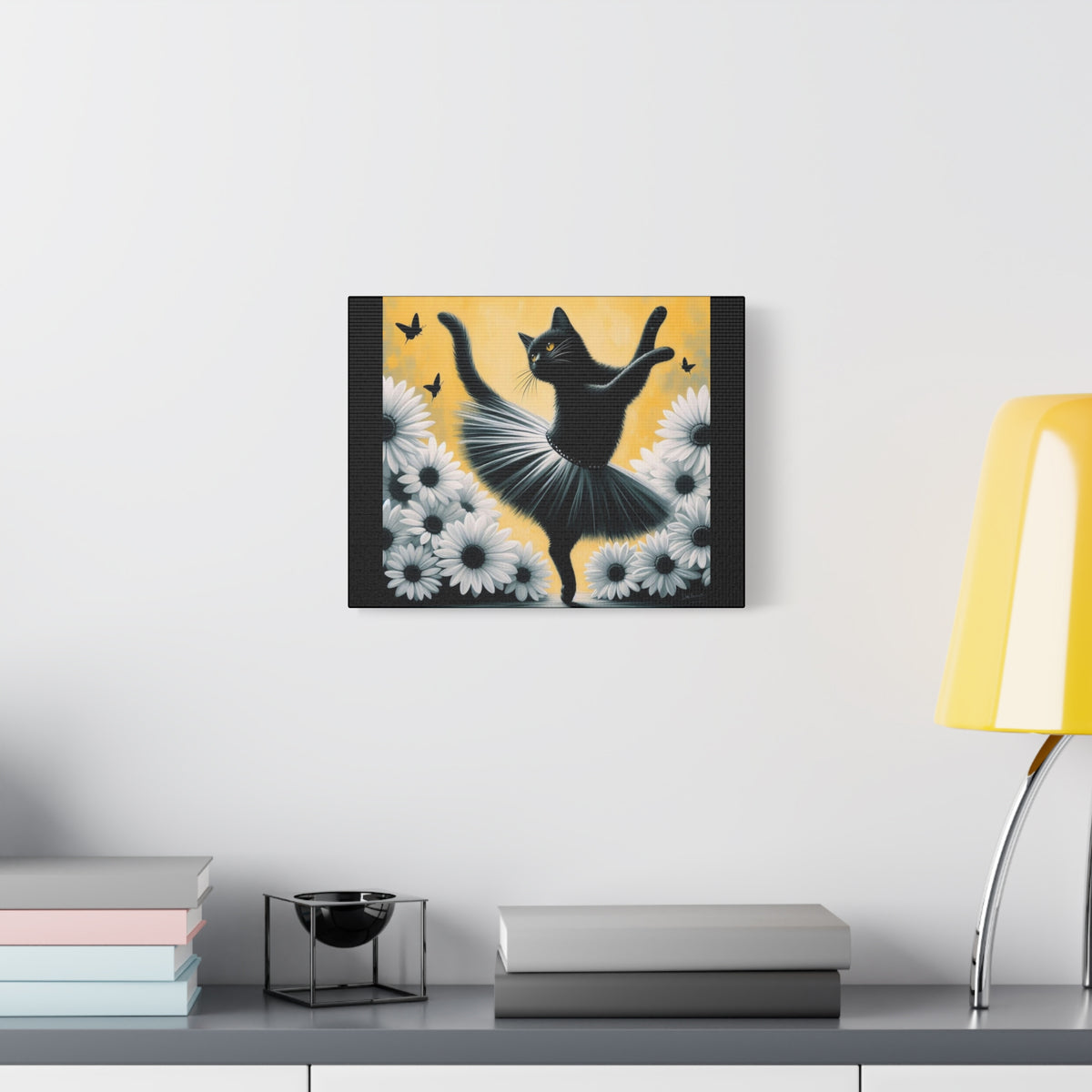 Ballet Black Cat Canvas Print — Whimsical Cat Ballerina Wall Art