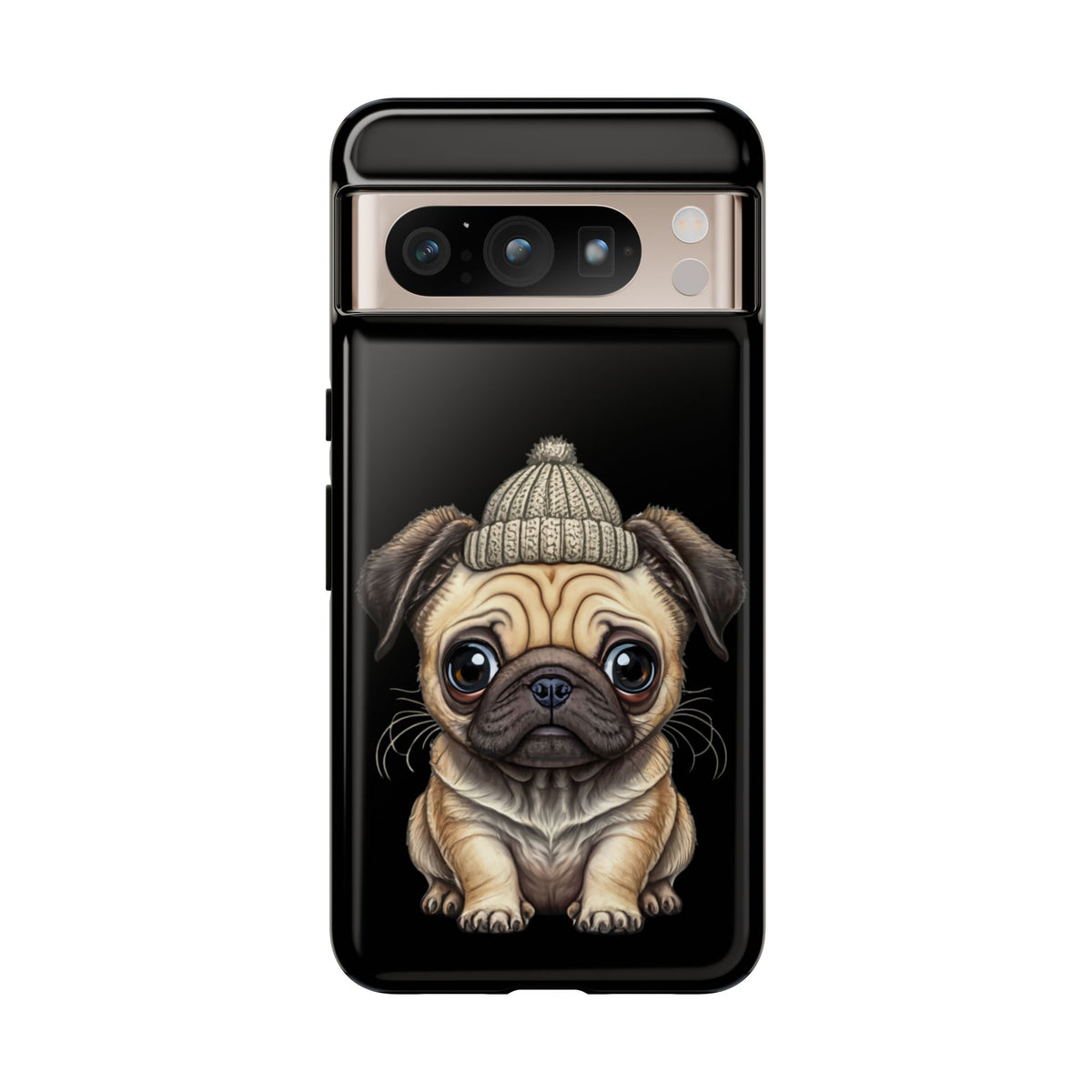 Pug Phone Case – Cute Pug Puppy Illustration on Black Tough Case
