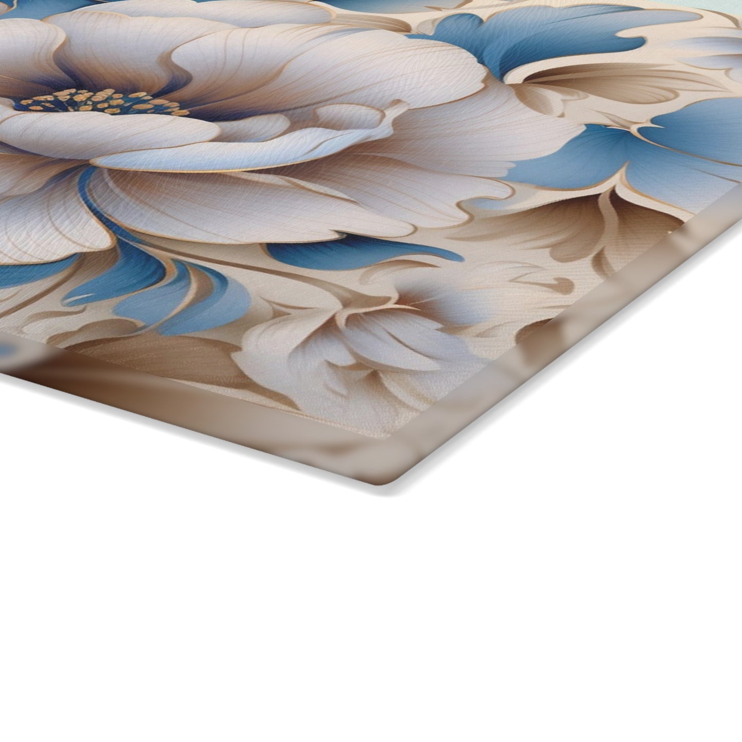 Floral Glass Cutting Board with Elegant Blue Flowers, Kitchen Decor, Wedding Gift, Housewarming Gift, Cooking Accessory