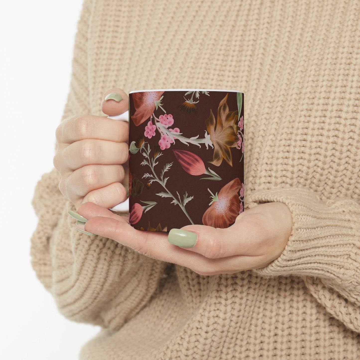 Floral Ceramic Mug, Botanical Coffee Cup, Gift for Mom, Tea Lover's Mug, Cozy Kitchen Decor, Rustic Floral Design