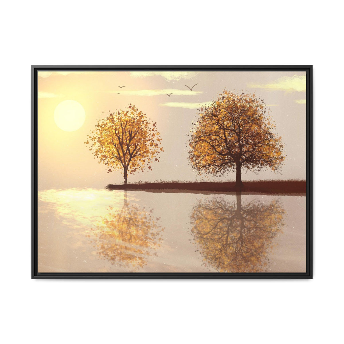 Framed Matte Canvas Wall Art — Golden Autumn Trees Reflection