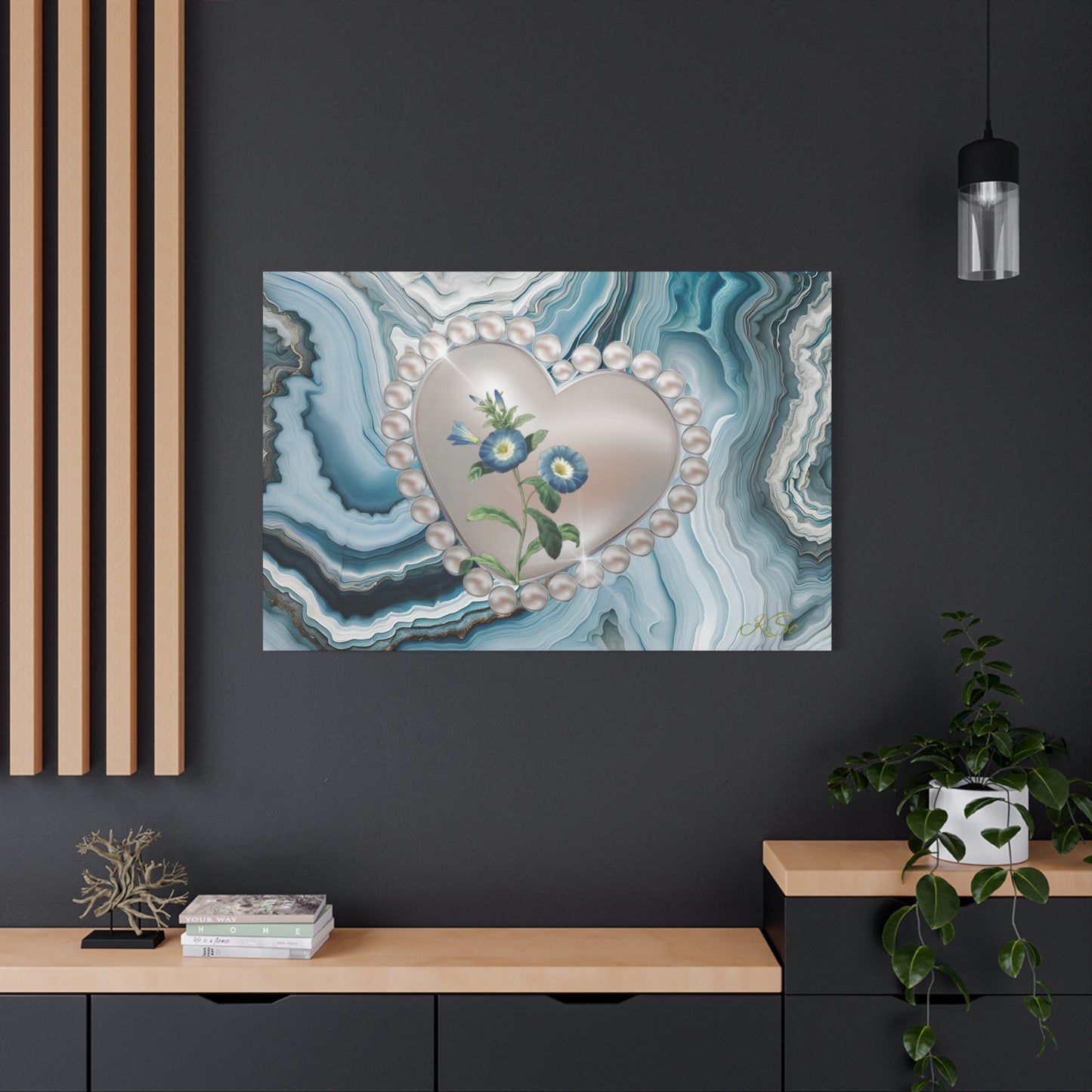 Elegant Floral Heart Canvas Wall Art, Modern Home Decor, Gift for Her