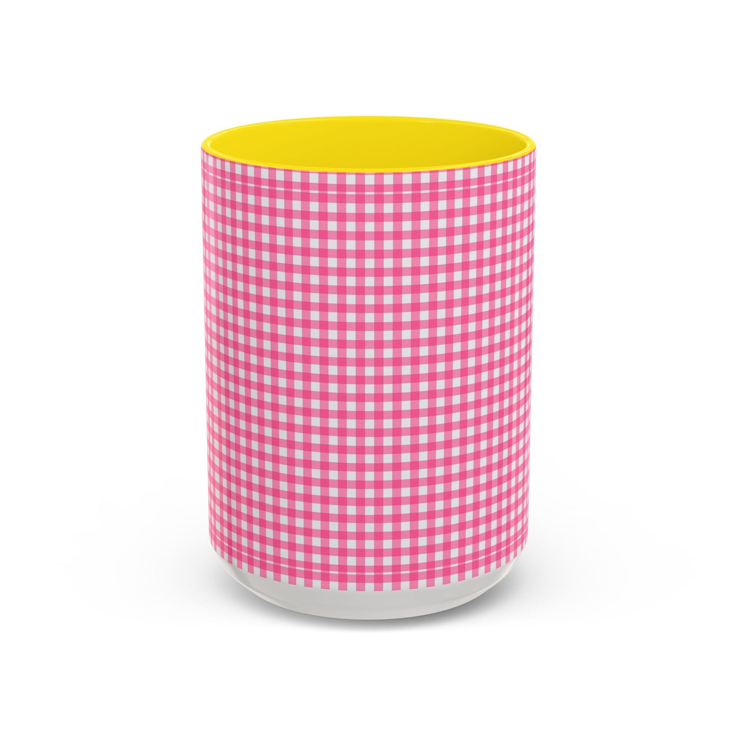 Pink Gingham Accent Coffee Mug, Cute Kitchen Decor, Gift for Coffee Lovers, Home Office Mug, Spring and Summer Vibes