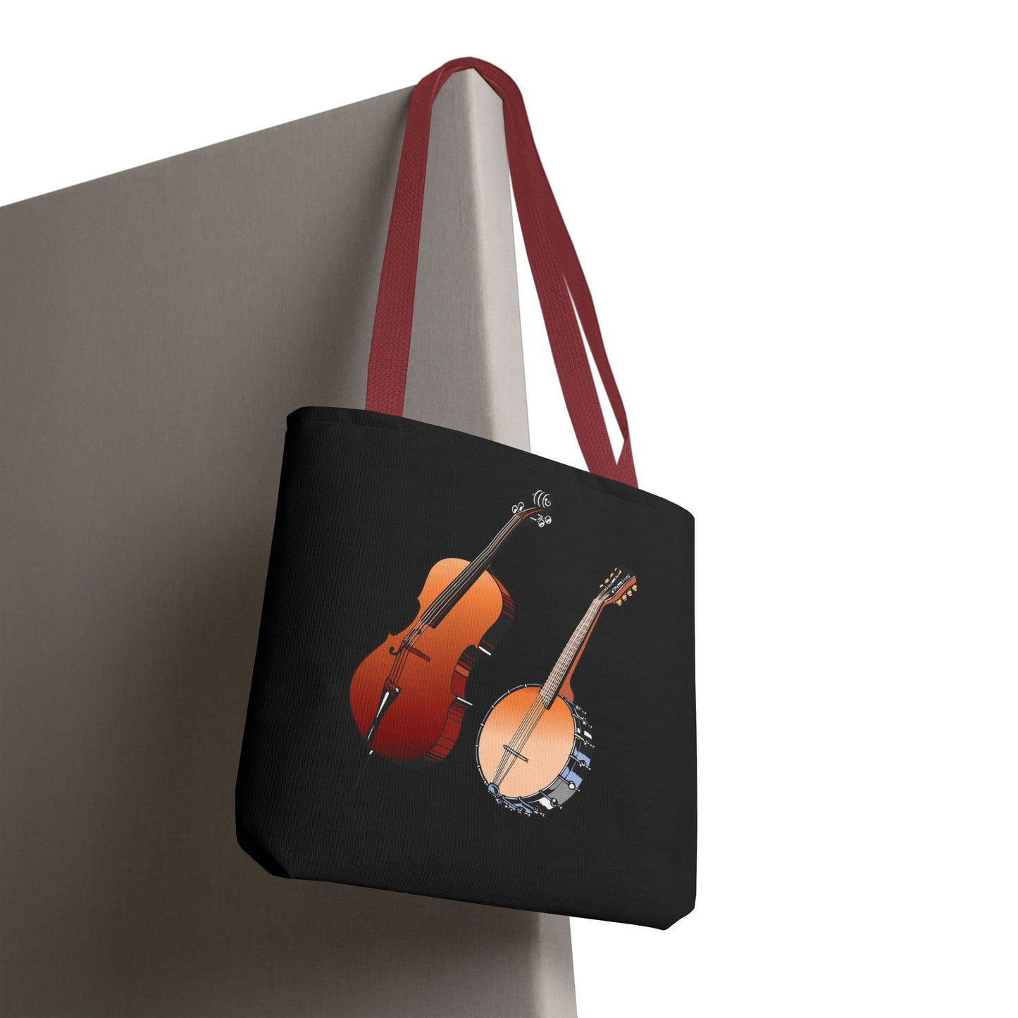 Musical Instruments Tote Bag, Music Lover Gift, Banjo and Cello Design, Stylish Grocery Tote, Concert Bag, Eco-Friendly Carryall