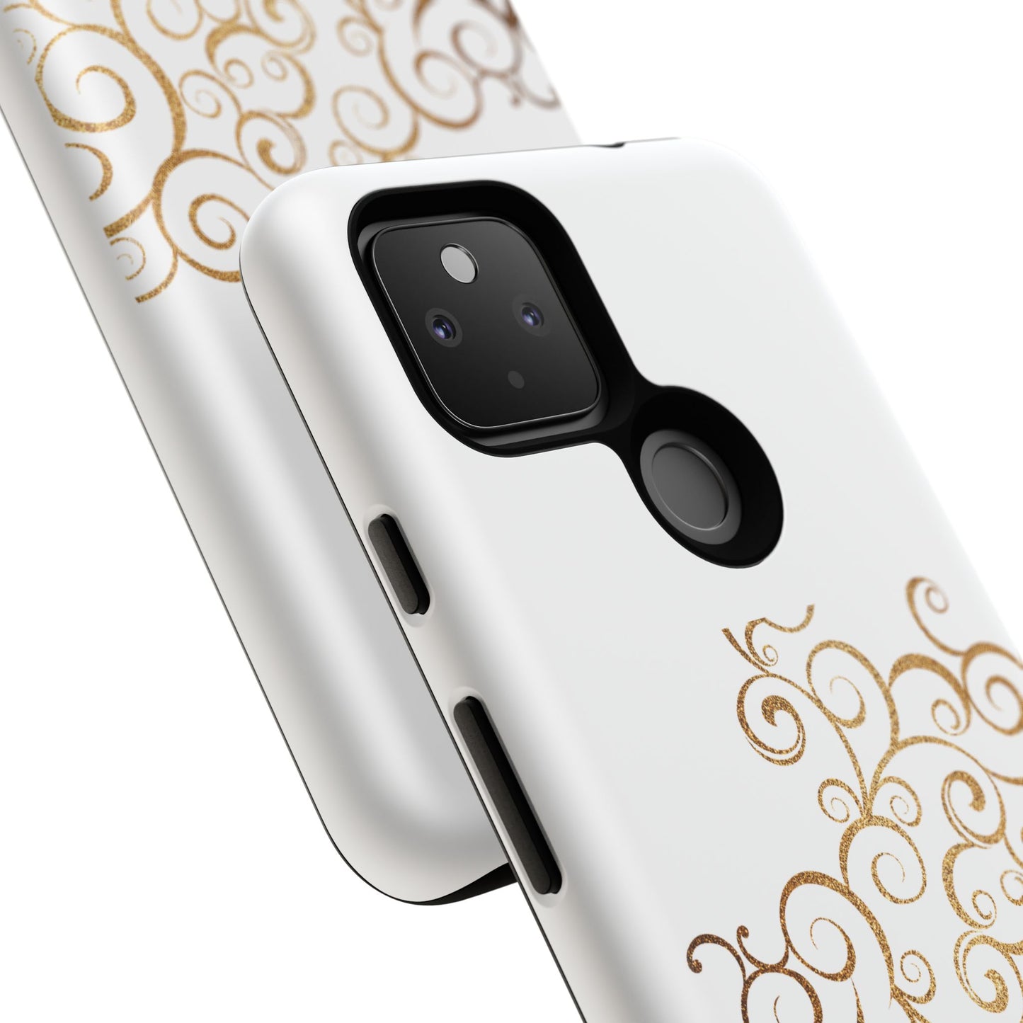 Elegant Floral Phone Case, Tough Cases, Gold Swirls, Stylish Protection, Trendy Gift, Chic Accessory