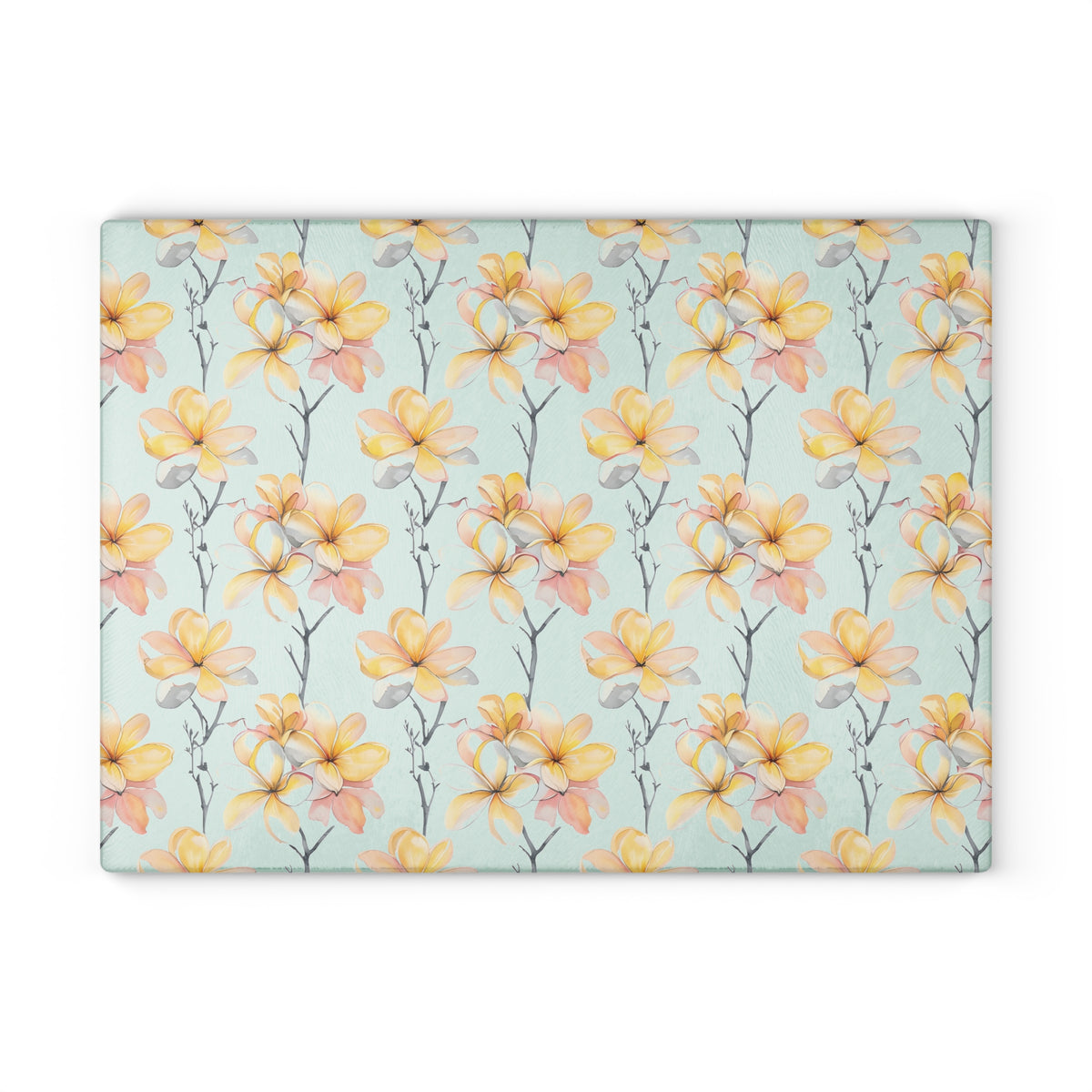 Floral Magnolia Glass Cutting Board — Pastel Yellow Blossom Kitchen Decor