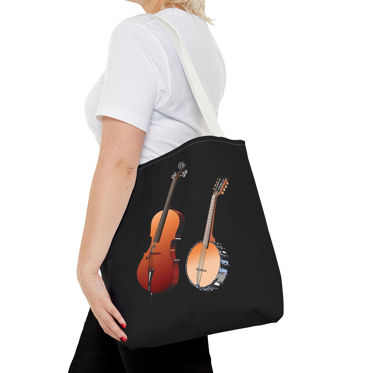 Musical Instruments Tote Bag, Music Lover Gift, Banjo and Cello Design, Stylish Grocery Tote, Concert Bag, Eco-Friendly Carryall