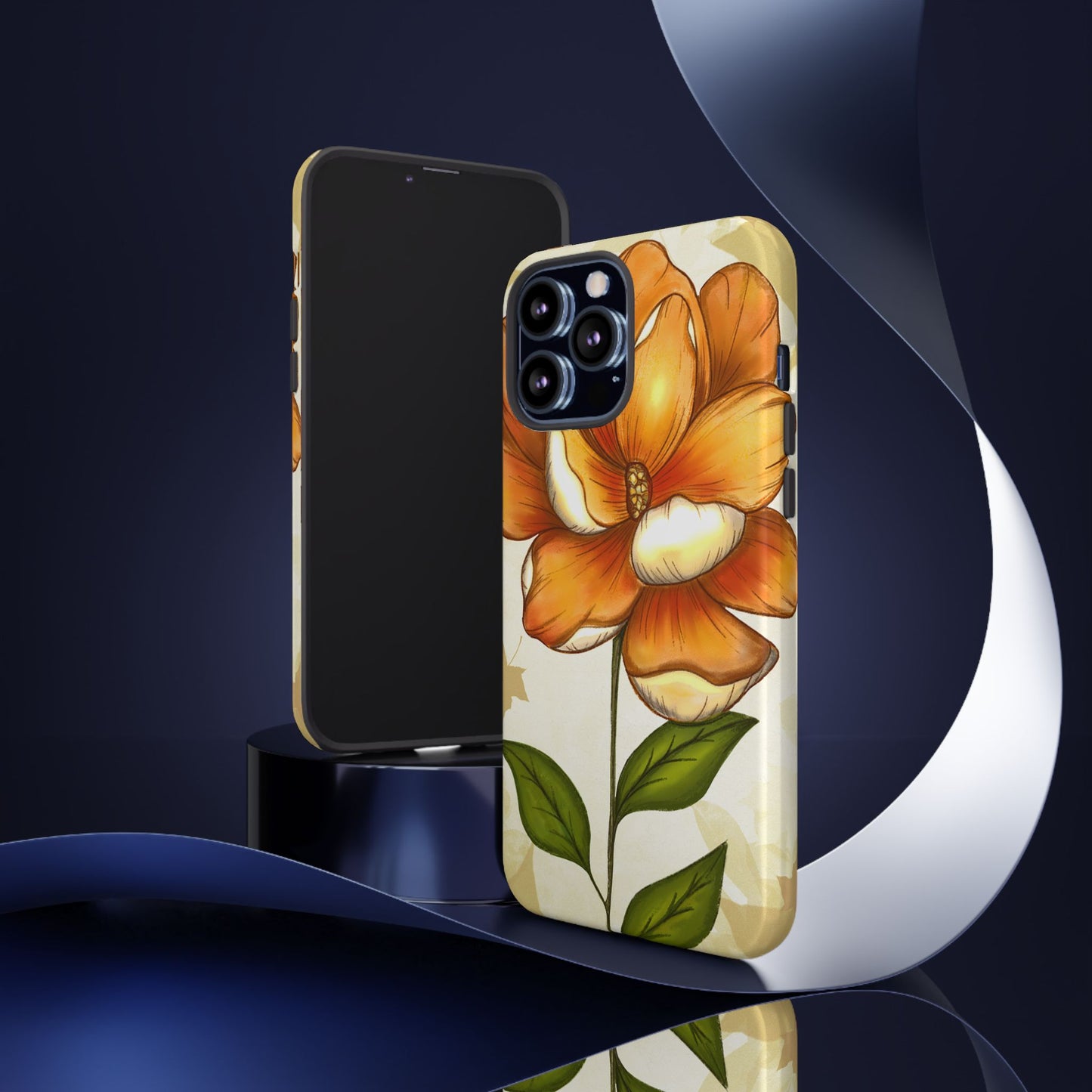 Floral Phone Case with Orange Flower Design, Tough Phone Cover, Floral Gift, Stylish Tech Accessory, Nature Lovers, Spring Vibes