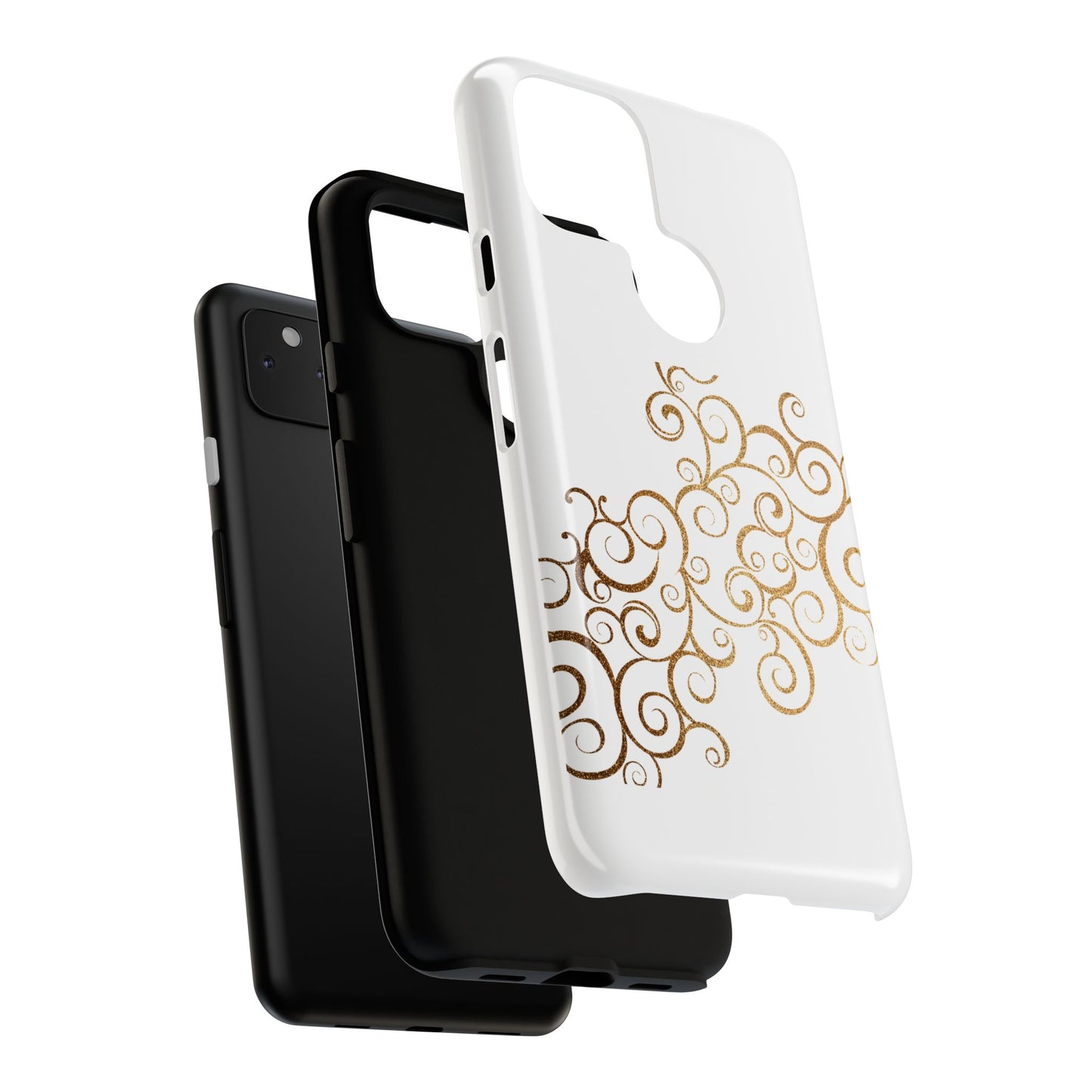 Elegant Floral Phone Case, Tough Cases, Gold Swirls, Stylish Protection, Trendy Gift, Chic Accessory