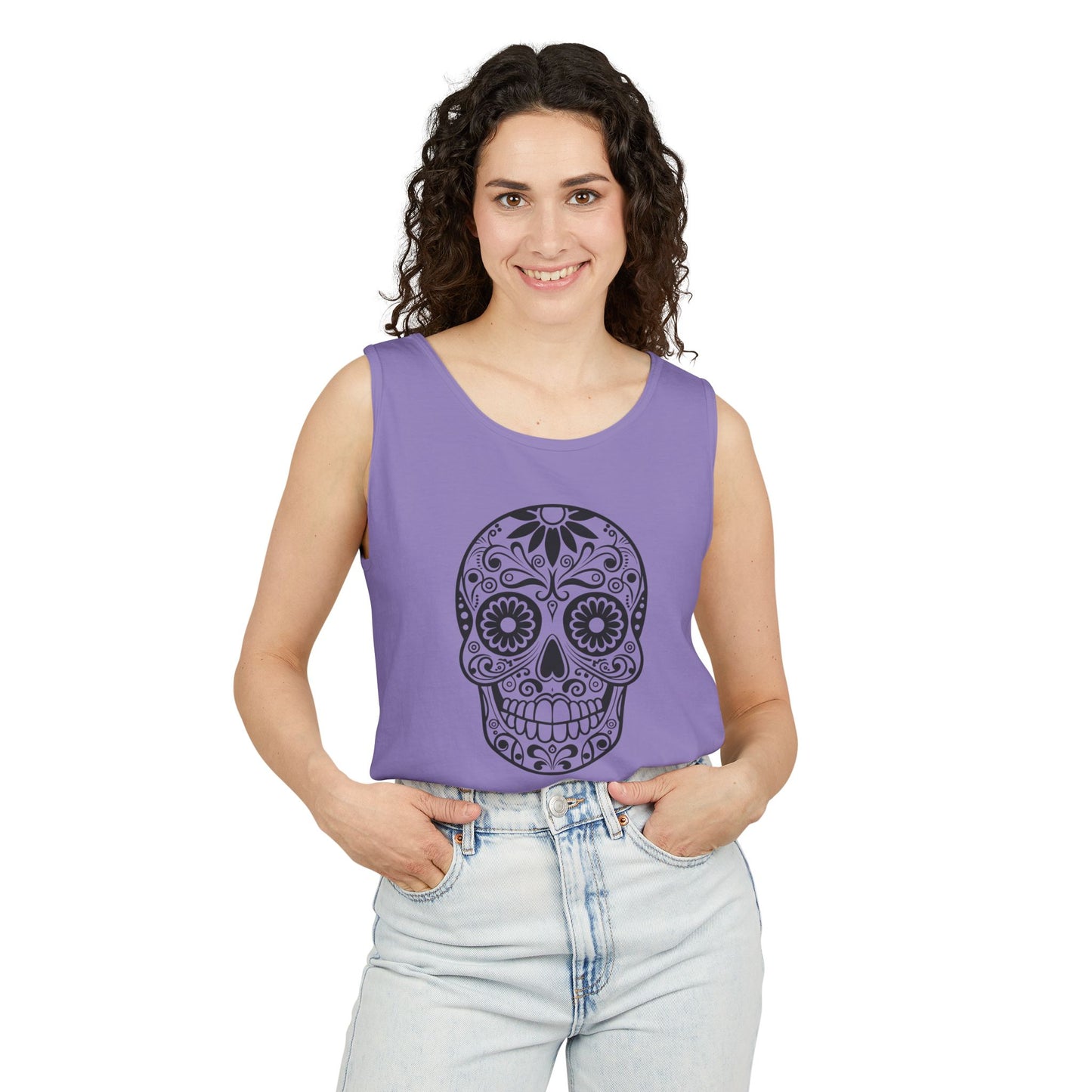 Skull Design Tank Top - Unisex, Cotton Muscle Tee for Festivals