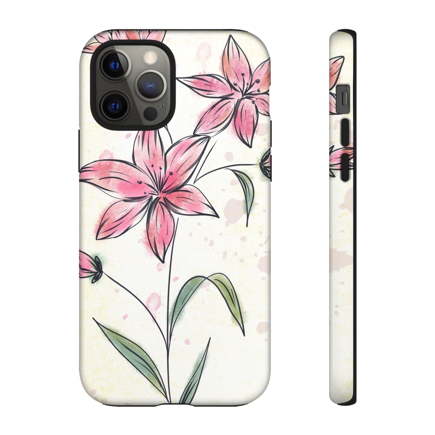 Floral Phone Case with Elegant Pink Lilies, Cute Floral Accessories, Phone Protection, Gift for Her, Stylish Cell Phone Cover