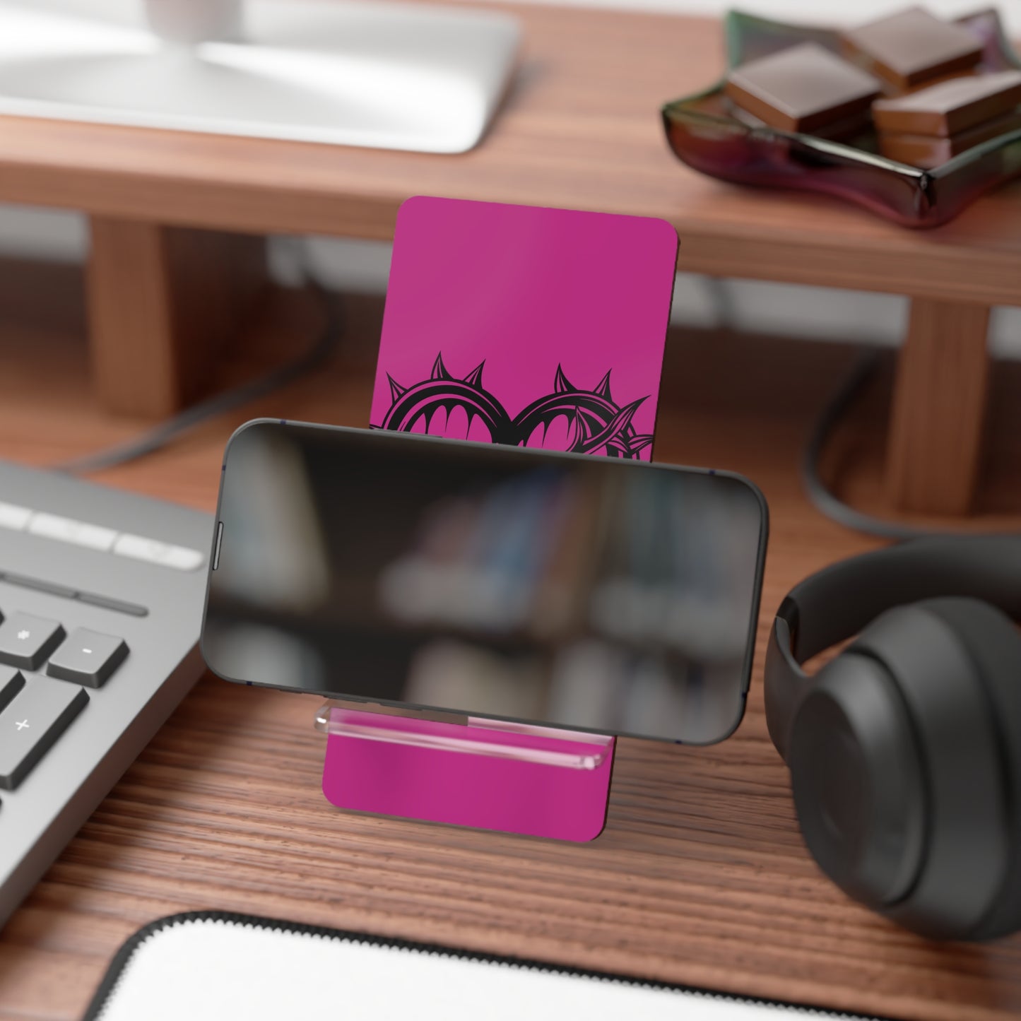 Heart-Shaped Mobile Stand, Phone Holder, Smartphone Display, Tech Accessory, Pink Heart Decor, Valentine's Gift, Office Decor