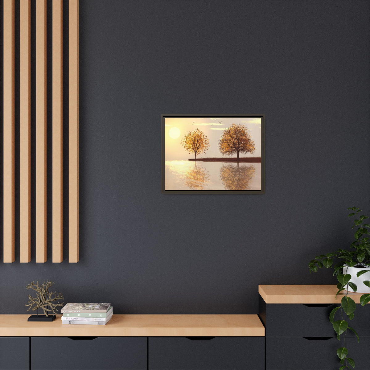 Framed Matte Canvas Wall Art — Golden Autumn Trees Reflection