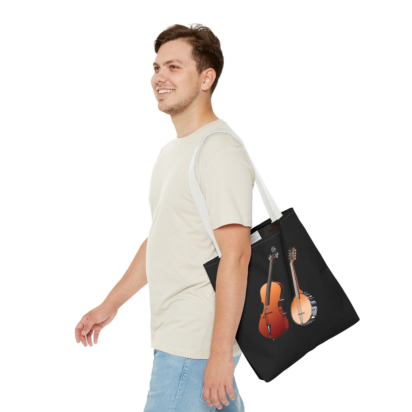 Musical Instruments Tote Bag, Music Lover Gift, Banjo and Cello Design, Stylish Grocery Tote, Concert Bag, Eco-Friendly Carryall