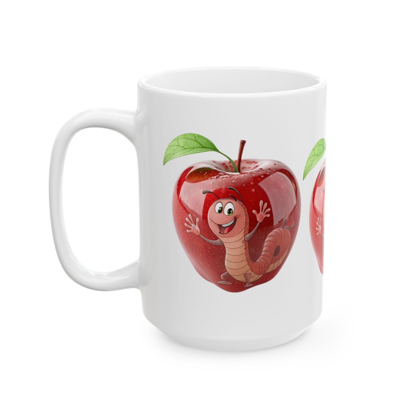Whimsical Apple Worm Ceramic Mug, Funny Coffee Cup, Cute Kitchen Gift, Teacher Appreciation, Back to School, Child-Friendly Drinkware