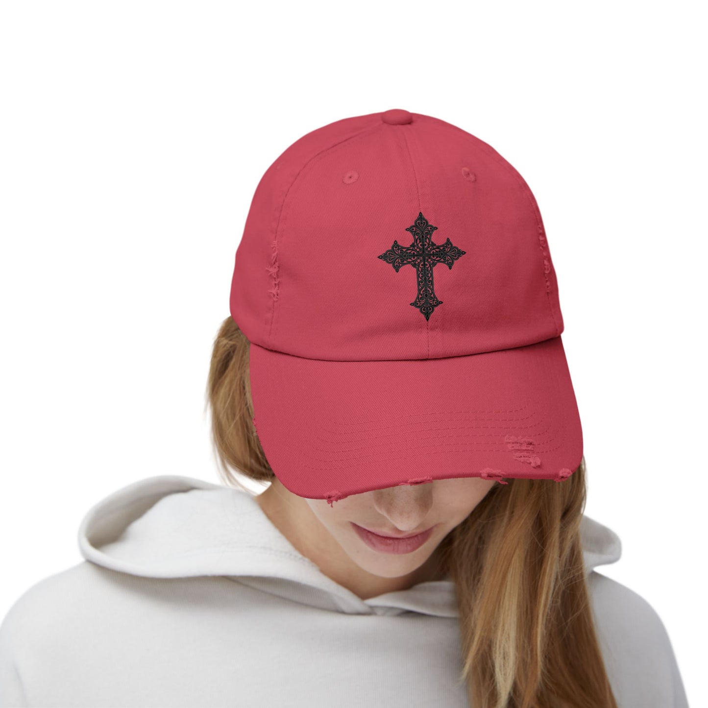 Cool Distressed Cap for Trendy Looks, Vintage Hat, Adjustable Cap, Cross Design, Casual Accessories