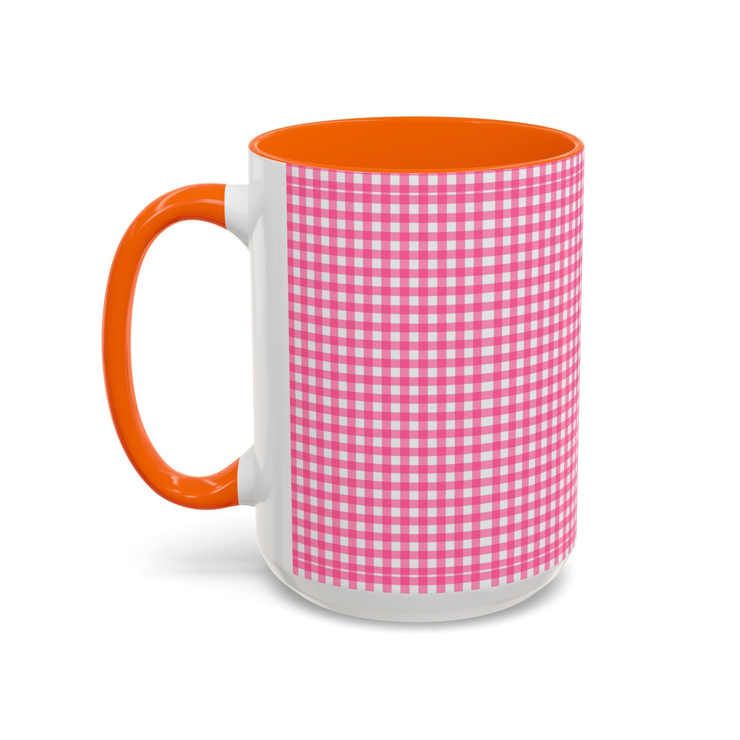 Pink Gingham Accent Coffee Mug, Cute Kitchen Decor, Gift for Coffee Lovers, Home Office Mug, Spring and Summer Vibes