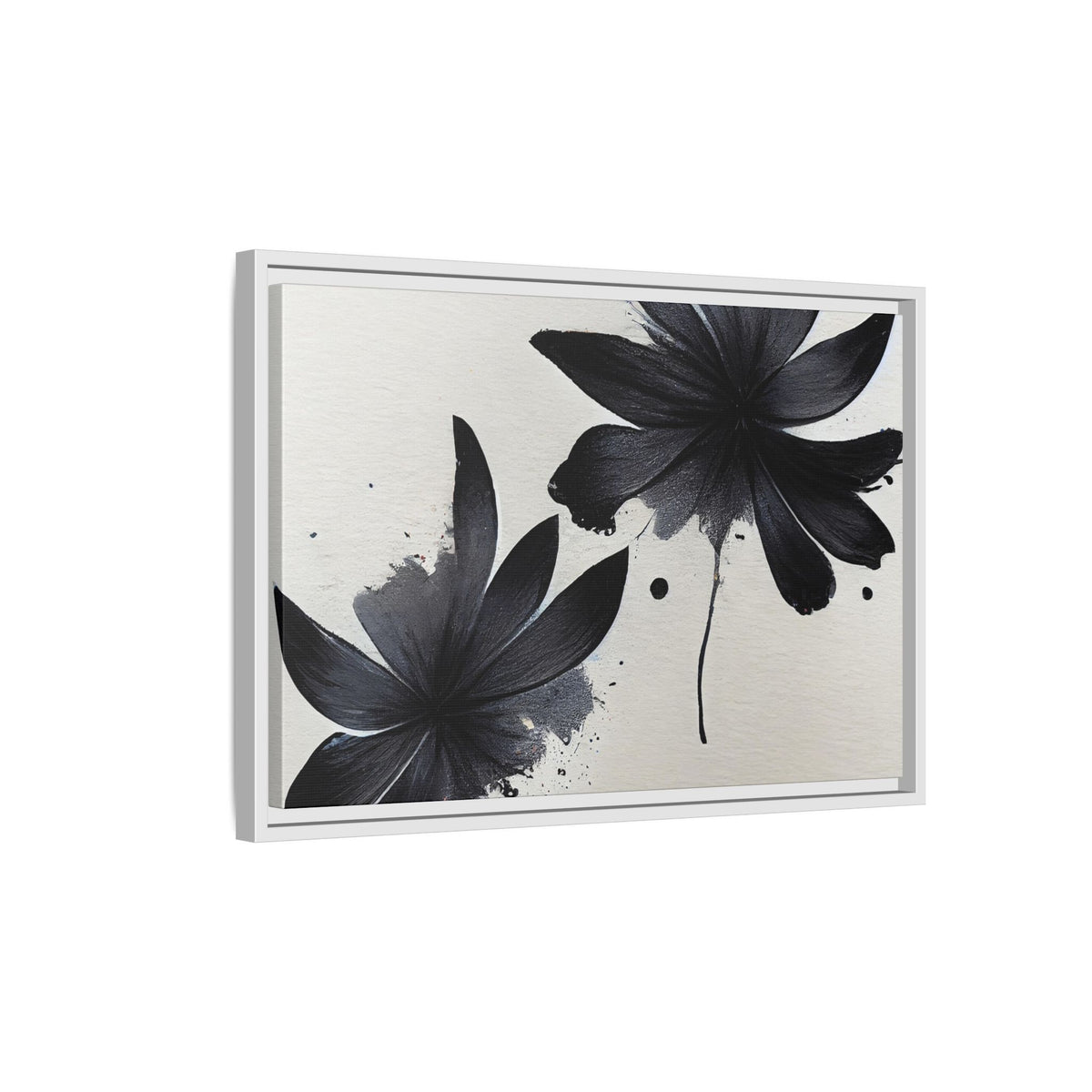 Framed Black Floral Matte Canvas Wall Art — Monochrome Botanical Print
