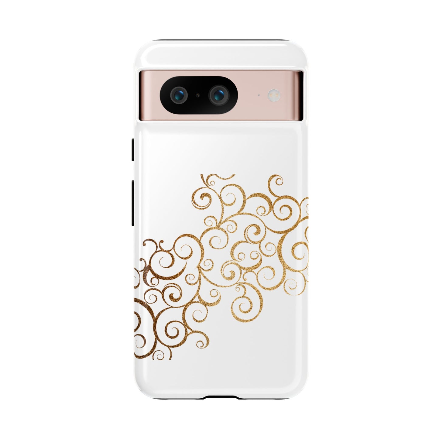 Elegant Floral Phone Case, Tough Cases, Gold Swirls, Stylish Protection, Trendy Gift, Chic Accessory